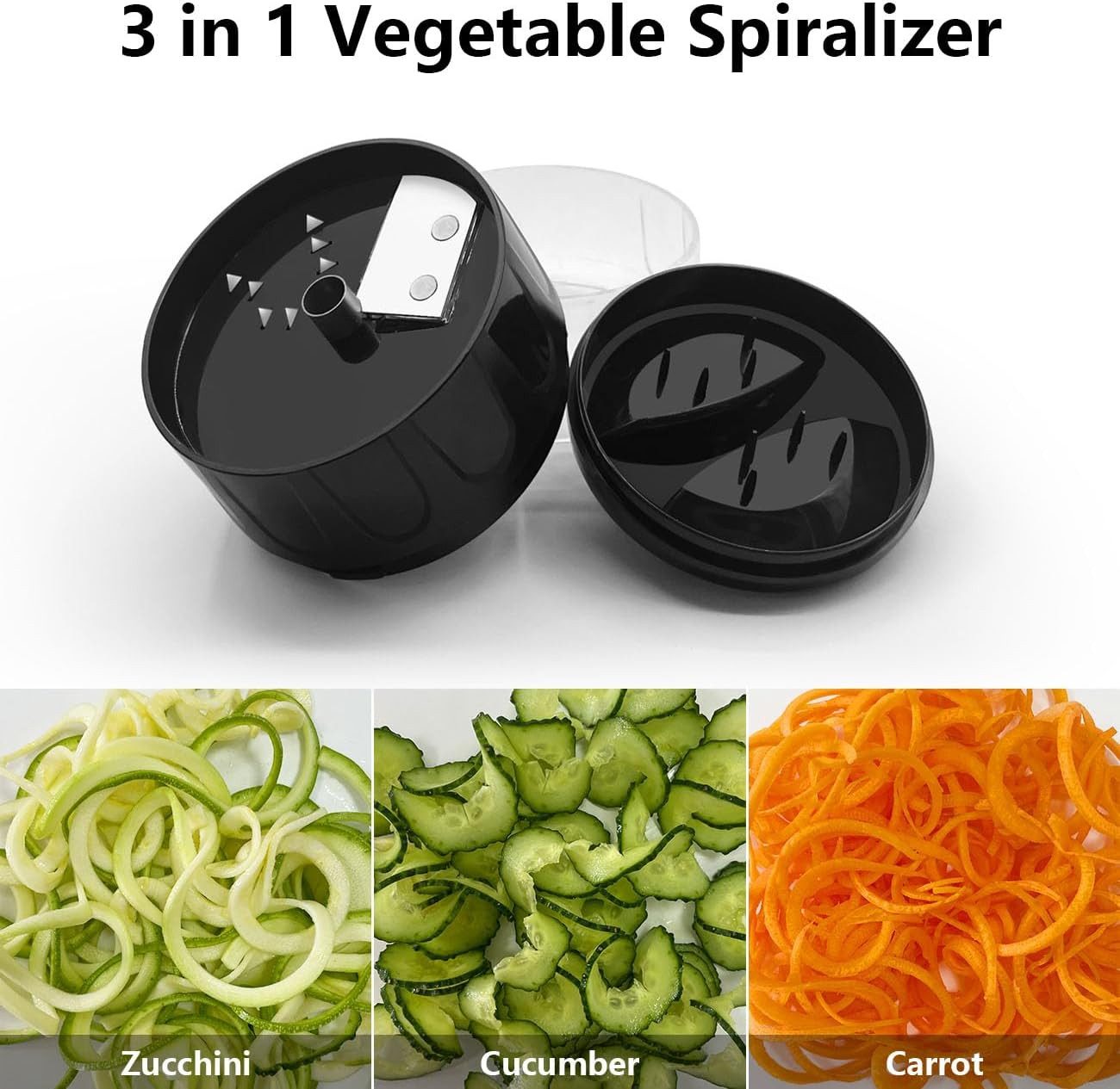 FELIXLEO Gemüsehobel 3-in-1 Gemüsespiralschneider, verstellbar, für Zucchini, Karotten – Bild 4 von 5