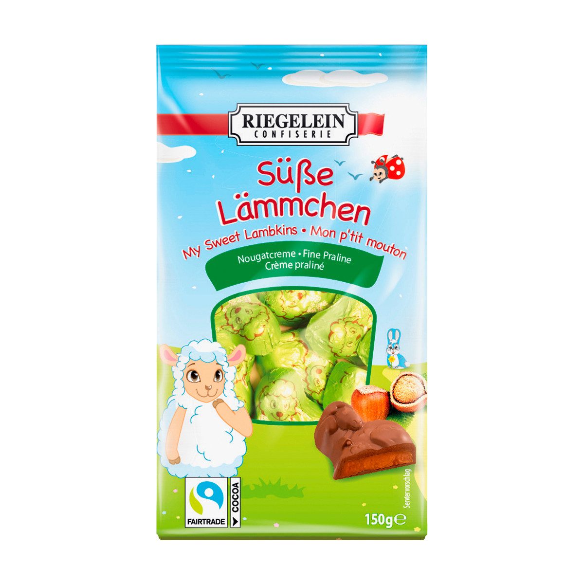 Riegelein Confiserie Schokolade, Riegelein Choco Easter Friends süße Lämmchen mit Nougatcreme 150g