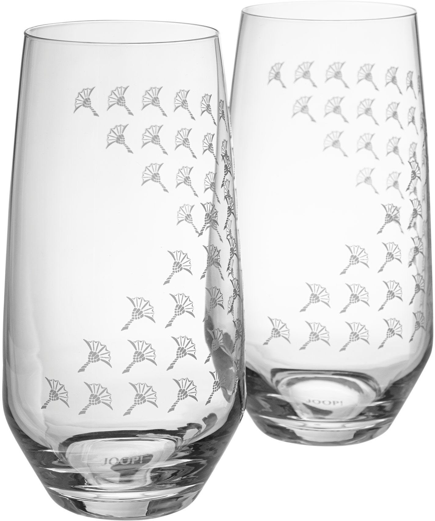 Joop! Cocktailglas JOOP! LIVING - FADED CORNFLOWER Longdrinkglas 2er Set,  Glas, Mit JOOP! Label als traditionelle Bodenmarke