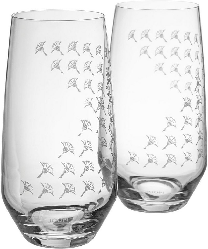 Joop! Cocktailglas JOOP! LIVING - FADED CORNFLOWER Longdrinkglas 2er Set,  Glas, Mit JOOP! Label als traditionelle Bodenmarke