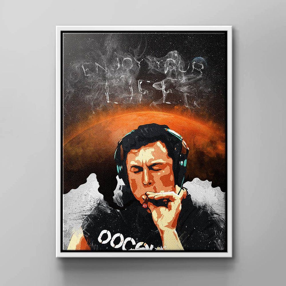 DOTCOMCANVAS® Leinwandbild, Wandbild das kopfhörer wei schwarz leben sie genießen rauchen männer Rahmen weißer
