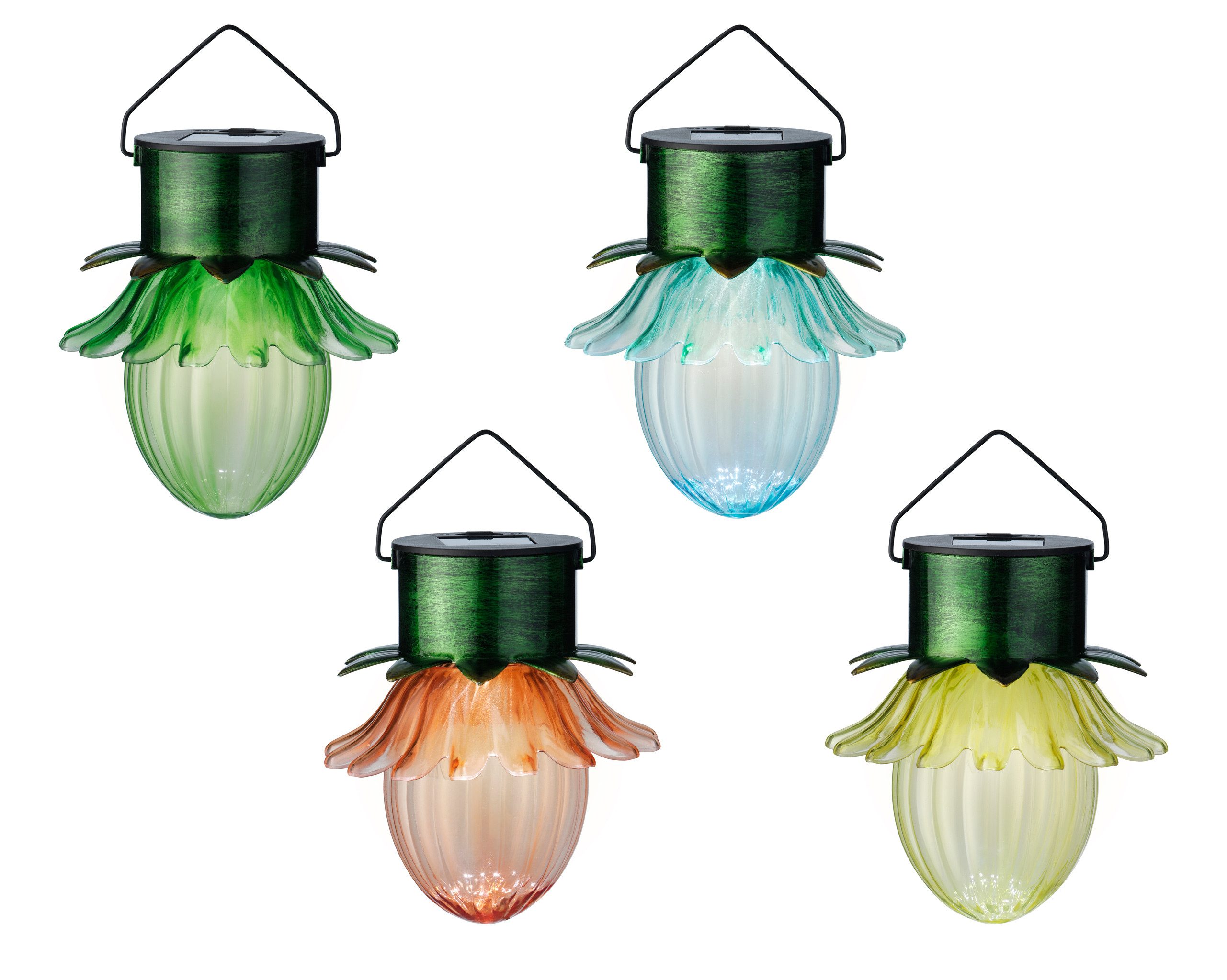 Lumineo LED Solarleuchte, Dauerlicht, warmweiß, Solar Gartenleuchte LED Blume 35,5x11,5cm Warmweiß 4er Set