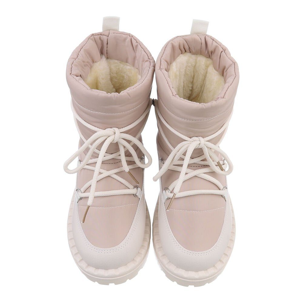 Ital-Design Damen Snowboots Freizeit Snowboots Flach Schnürstiefeletten in Beige – Bild 4 von 4