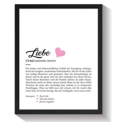 GRAVURZEILE Poster Definition Poster, Kunstdrucke auf DIN A4 Foto-Papier, Liebe und Partner Geschenk, Liebevolle Worterklärung im Duden-Format - Mit Rahmen