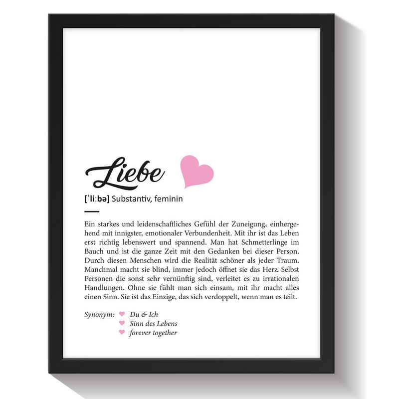 GRAVURZEILE Poster Definition Poster, Kunstdrucke auf DIN A4 Foto-Papier, Liebe und Partner Geschenk, Liebevolle Worterklärung im Duden-Format - Mit Rahmen