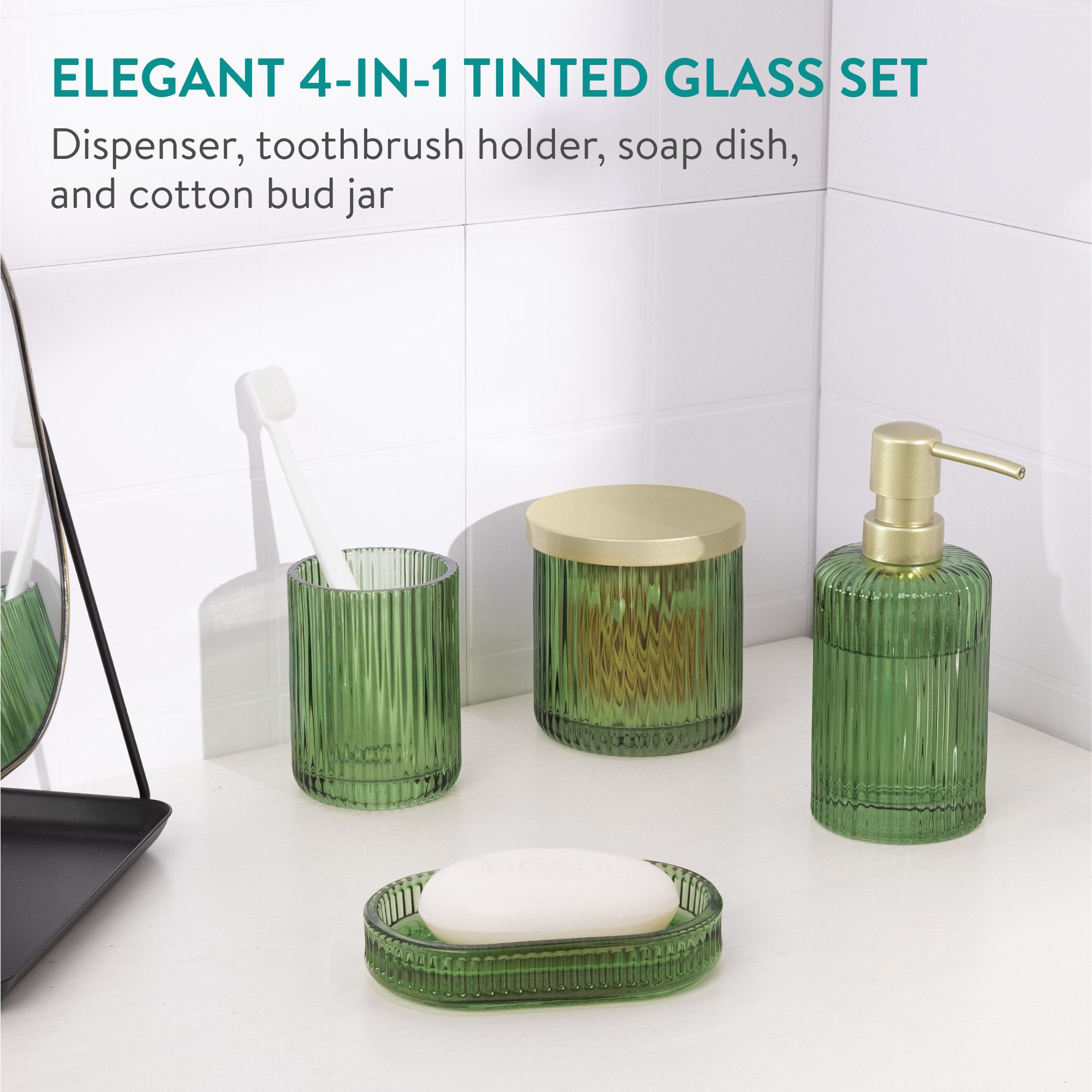 Navaris Badaccessoire-Set Navaris Badezimmer Set - 4-teiliges Glas Badezimm günstig online kaufen