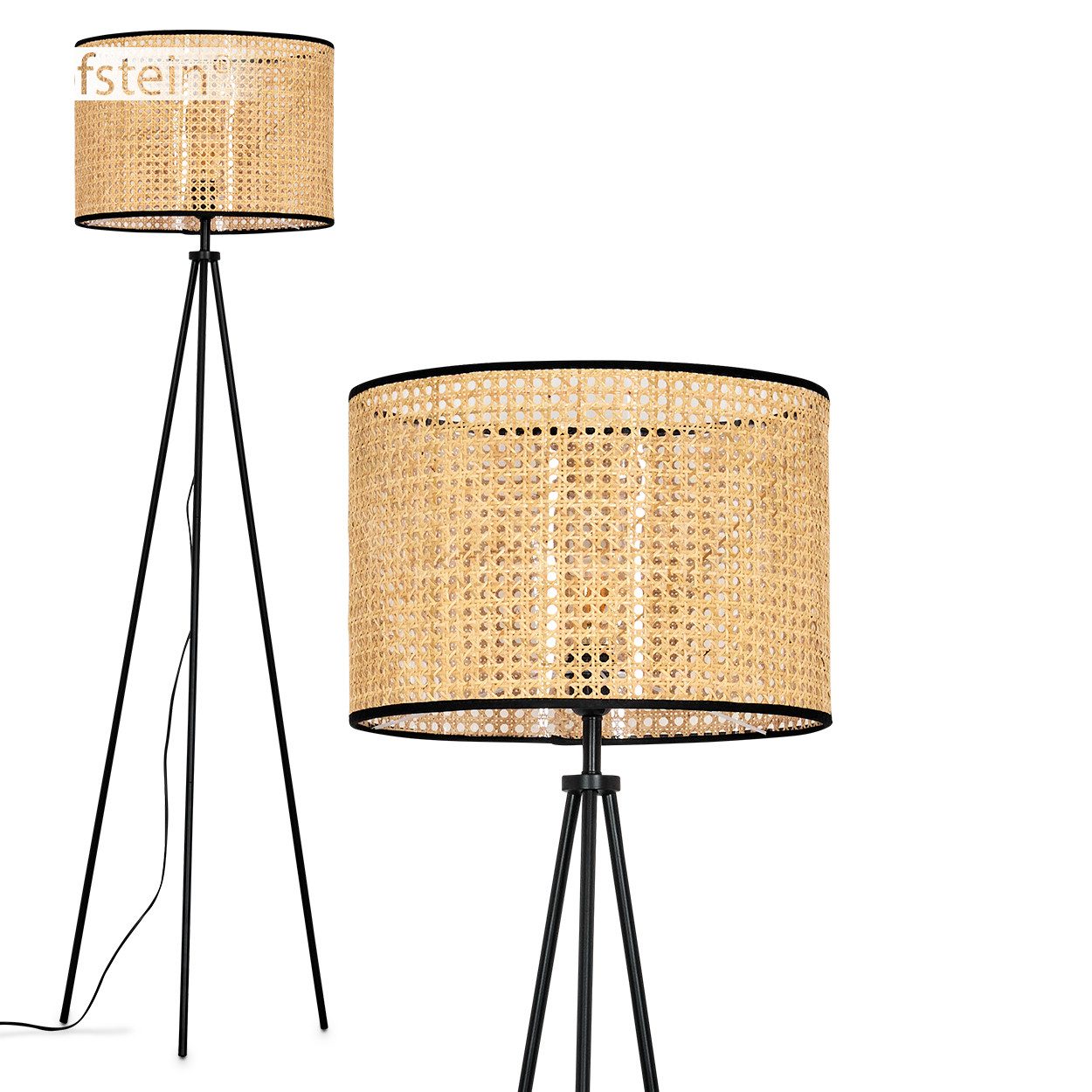 Stehlampe Stehlampe aus Holz/Wiener Geflecht/Rattan in Naturfarben/Schwarz