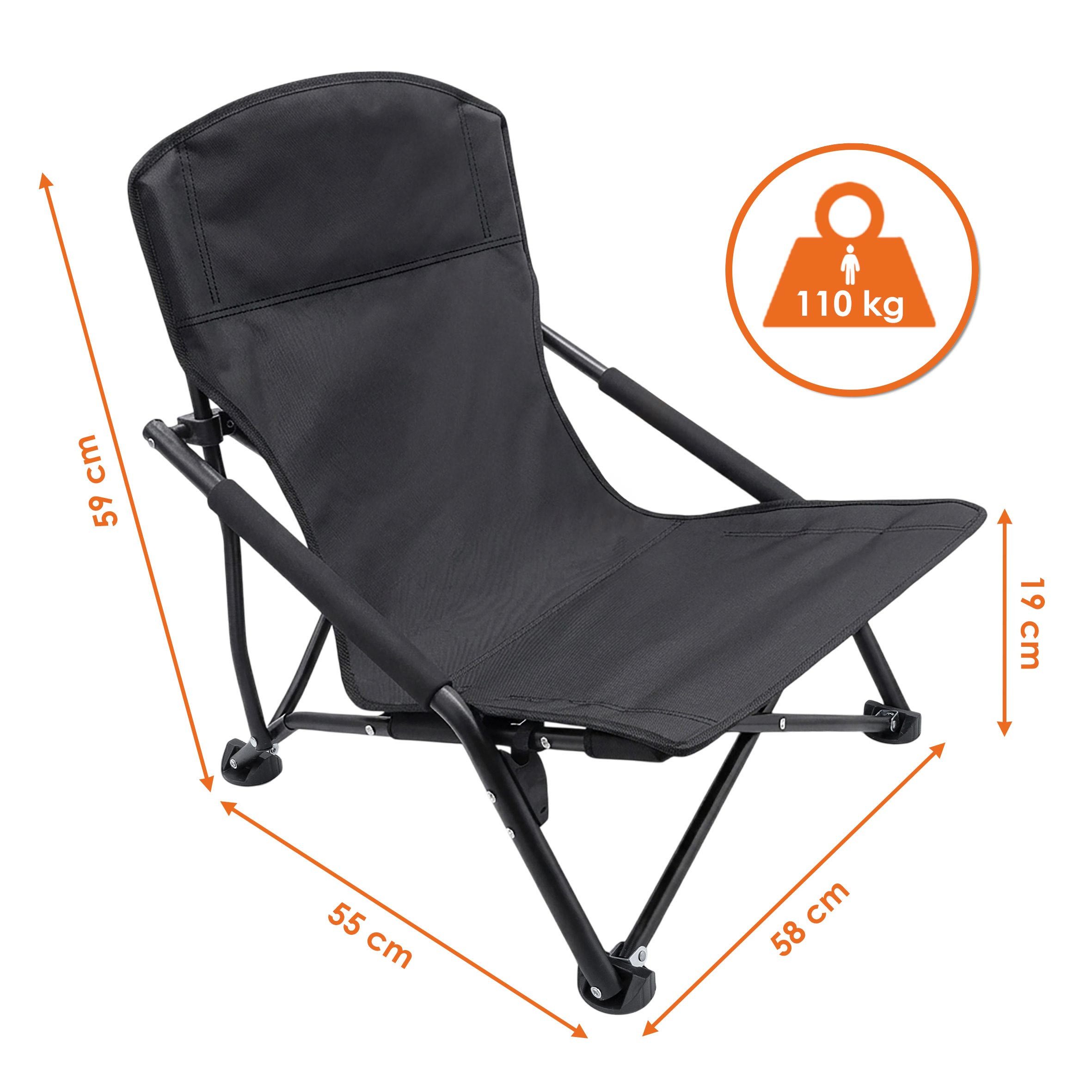 Spetebo Campingstuhl Strandstuhl schwarz klappbar mit Tragetasche - 59 x 58 cm (Stück, 1 St), Klappstuhl klein für Strand und Garten