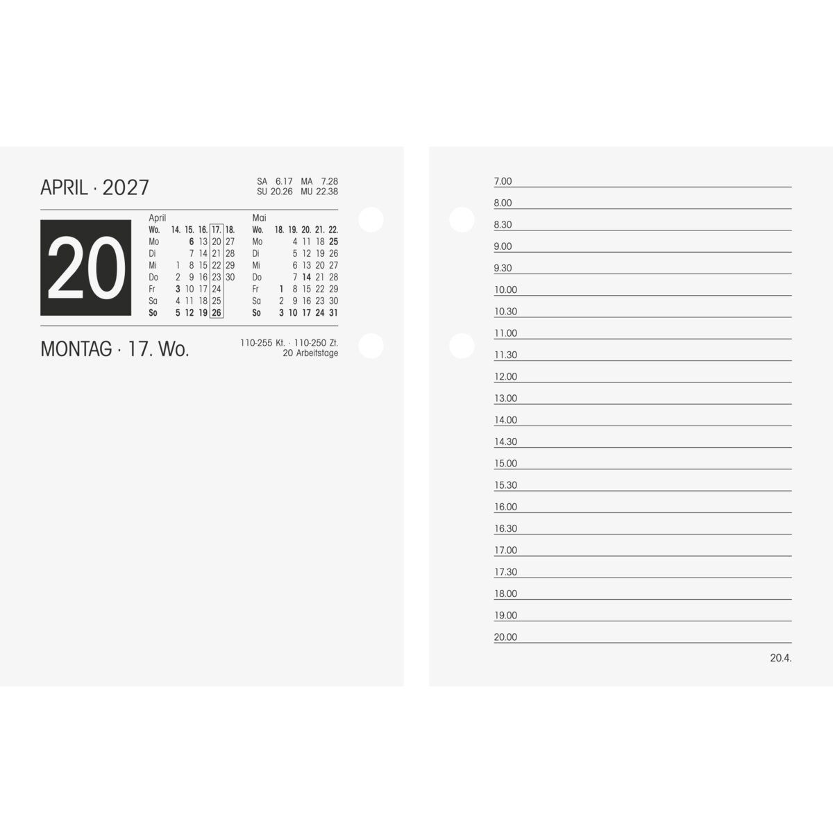 BRUNNEN Schreibtischkalender Umlegekalender 261 E 8x10,8cm 1 Tag/2 Seiten 2027 (5 Stück)