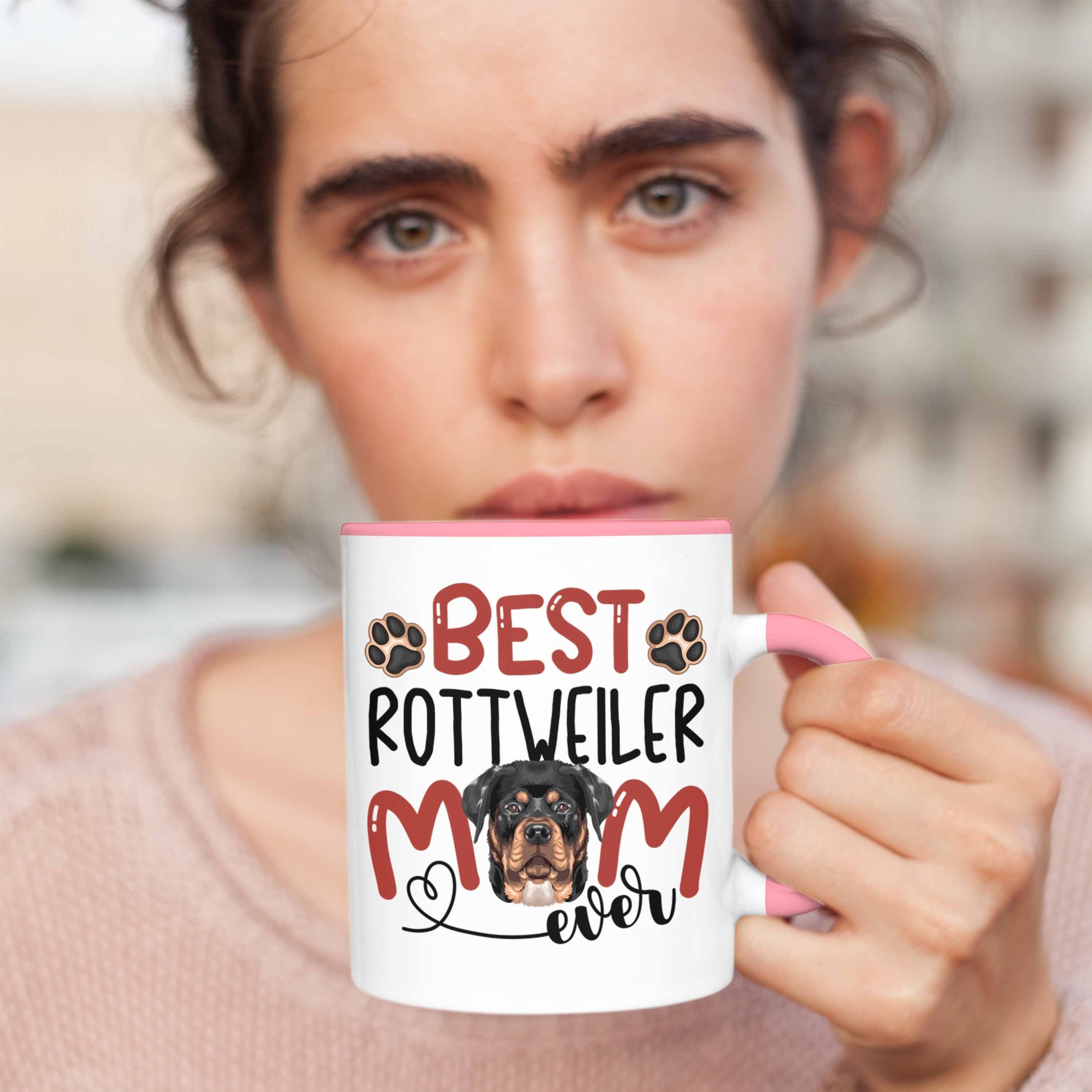Trendation Tasse Rottweiler Mom Besitzerin Lustiger Tasse Spruch Rosa Geschenkidee Geschenk