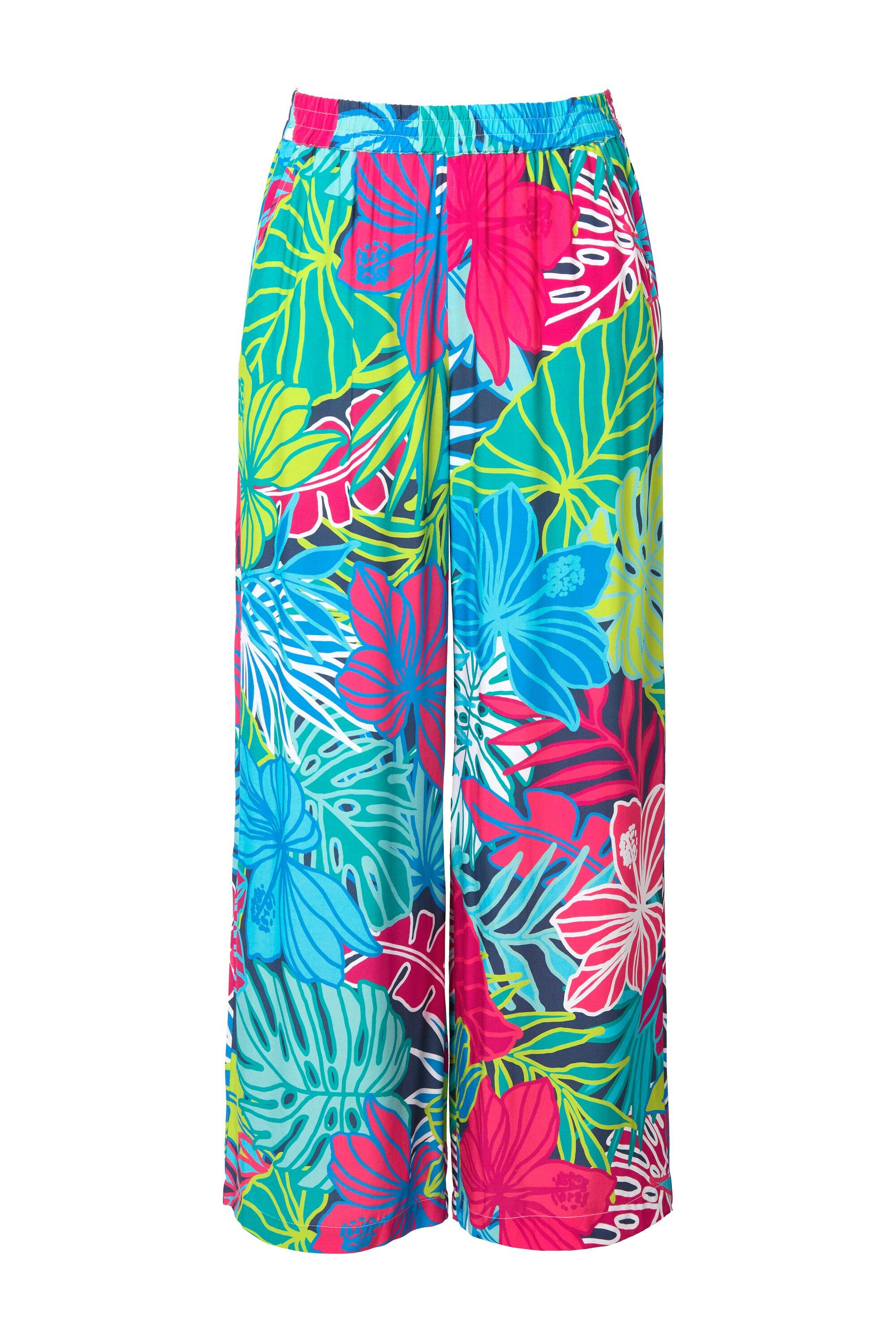 Ulla Popken Schlupfhose Hose Blätter weites gerades Bein Elastikbund günstig online kaufen