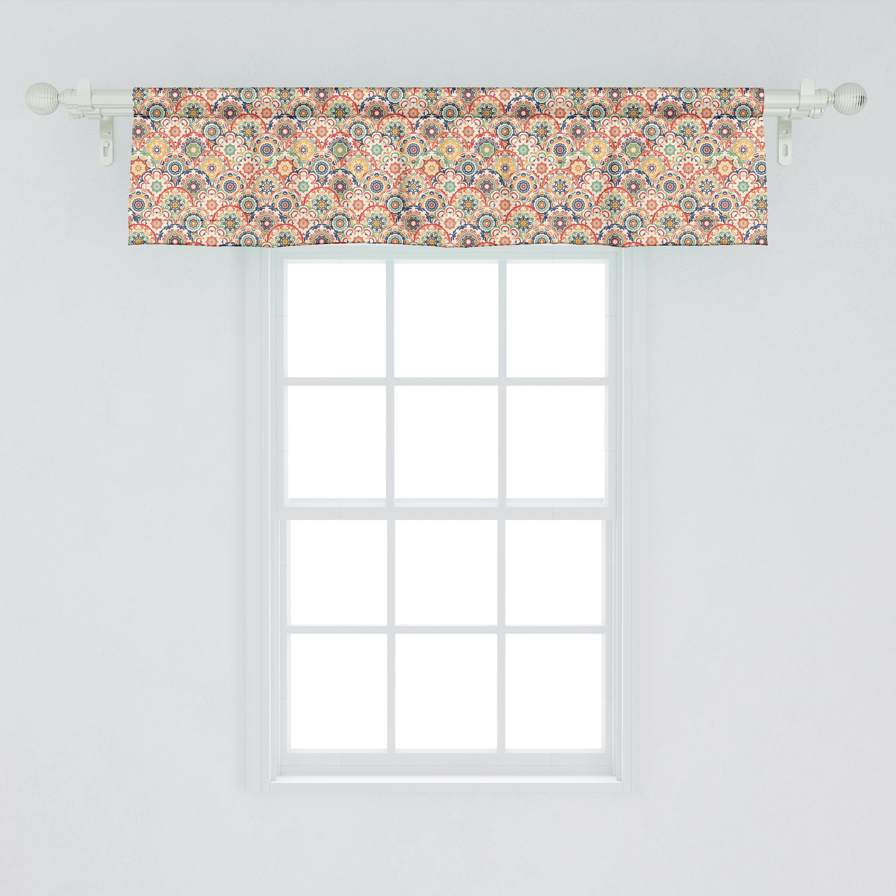 Vorhang Stangentasche, für Microfaser, Alte Anzeige Abakuhaus, Schlafzimmer Küche Dekor Geometrisch mit Scheibengardine Volant Floral