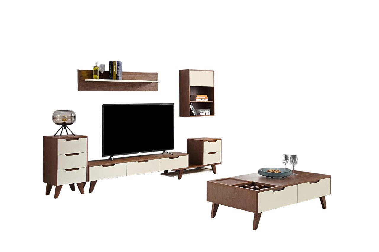 Xlmoebel Wohnwand Moderne Wohnkombination aus Holz mit Vitrine und Sideboard, (4-St., Wohnwand), Hergestellt in Europa