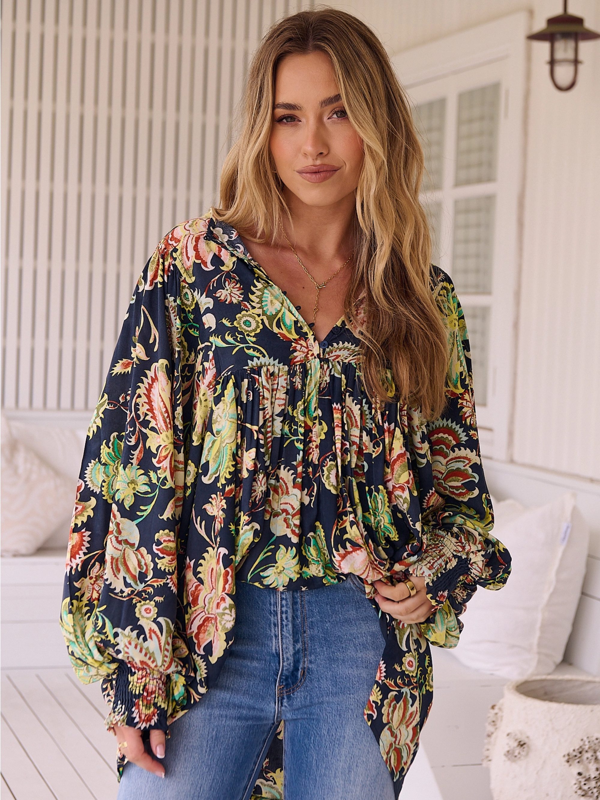 ANNIS Fashion & Accessoires Tunika "WILD BLOOM" v. Jaase (1-tlg) NEU, Boho, Blumenmuster, Viskose