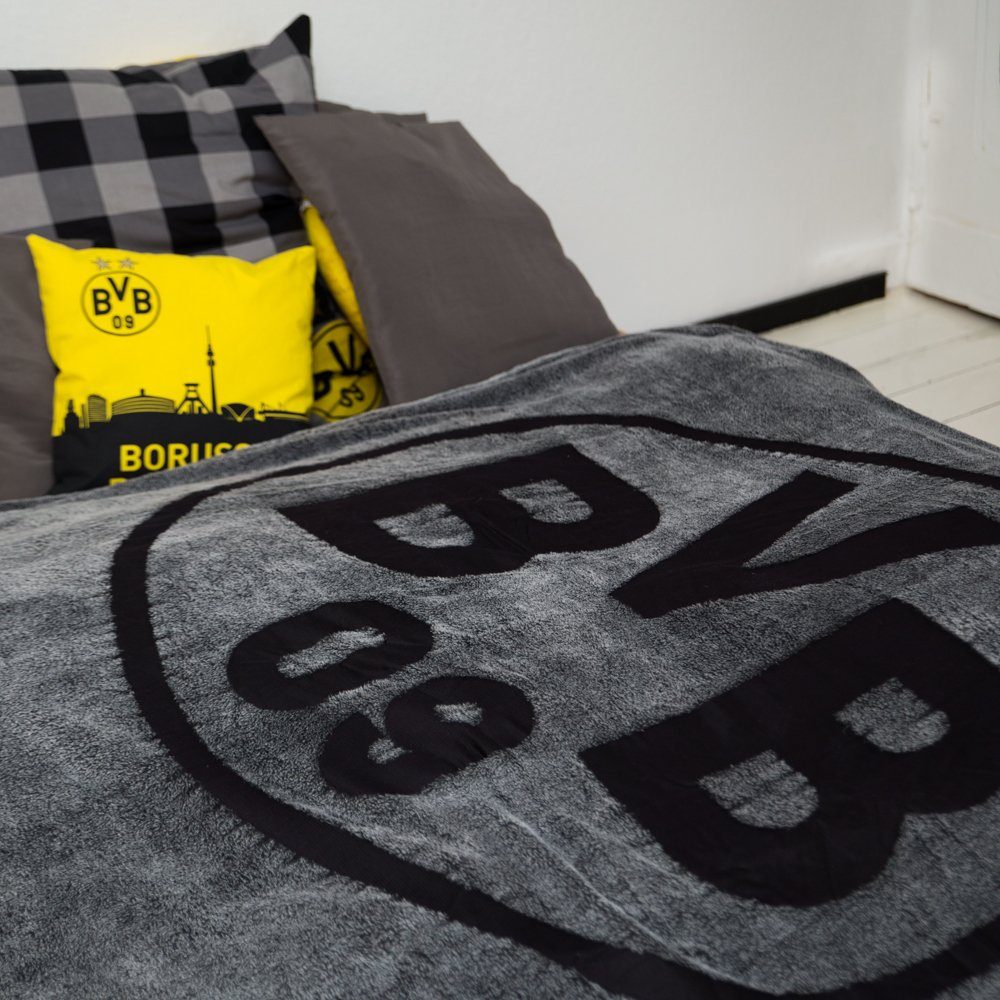 BVB Kopfkissen BVB-Fleecedecke (grau), Füllung: 100 % Polyester Coral Fleece, Bezug: 100 % Polyester Coral Fleece, Rückenschläfer