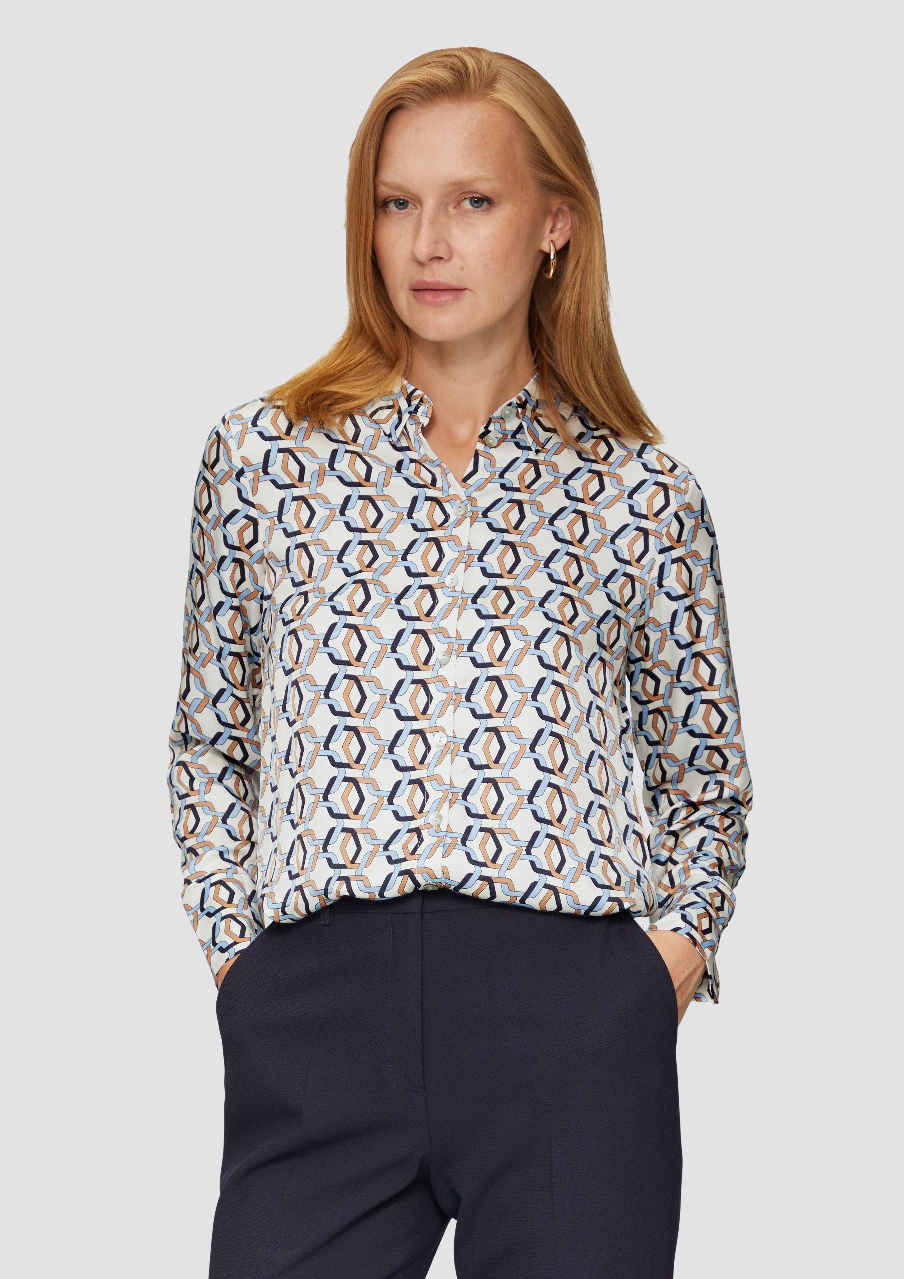 Langarmbluse Satin-Bluse mit All-over-Print