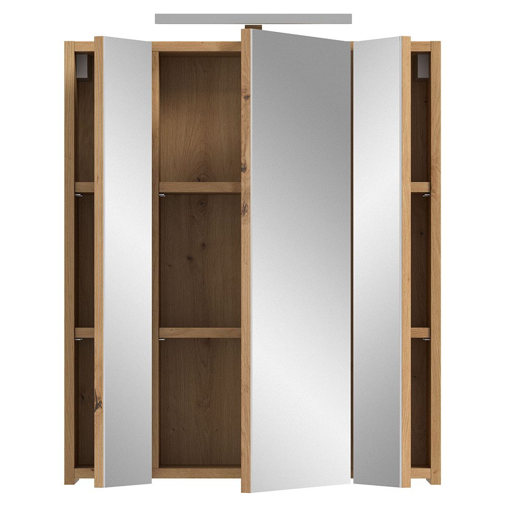 Lomadox Spiegelschrank IGGESUND-158 60 cm breit in Eiche, 3 Türen mit 3D-Funktion, inkl. LED-Beleuchtung