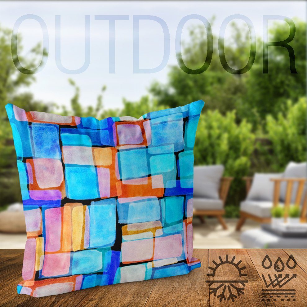 VOID viereck deko Kunst abstrakt Stück), geometrisch Muster keramik Wasserfarbe Kissenbezug, (1 modern Aquarell fliesen kreativ Sofa-Kissen blocke geometrisch deko mosaik