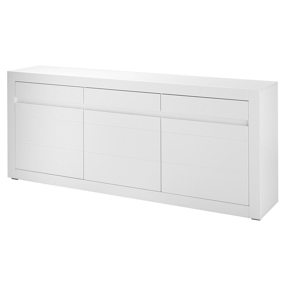 Lomadox Sideboard CHAVES-61, weiß matt Griffleiste wechselbar 217 cm breit
