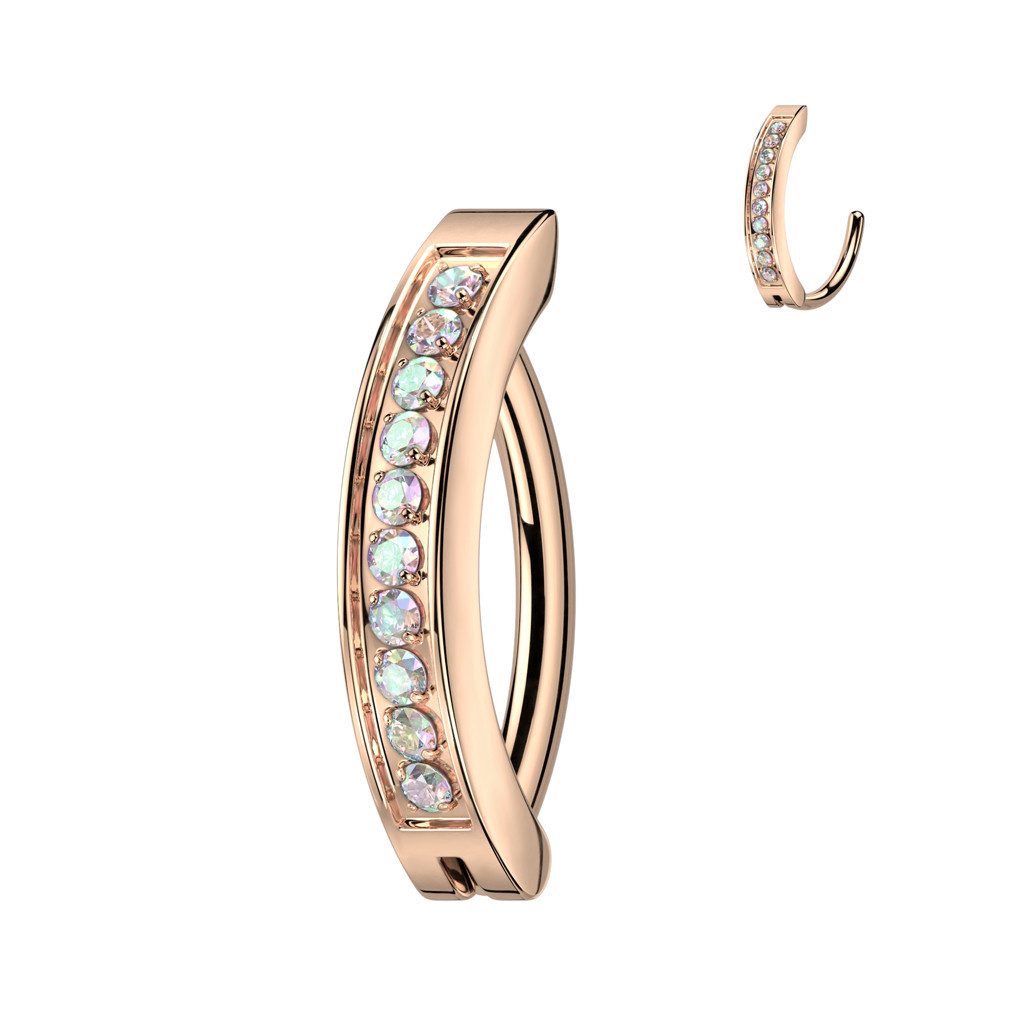 Taffstyle Bauchnabelpiercing Titan Bauchnabel piercing Ring Kristalle Rosegold Rainbow 1,6mm x 10mm (Banane Bauchnabel Piercing Schmuck Stecker), Implantatqualität Bauchnabel Stecker Clicker Bauchnabelpiercing