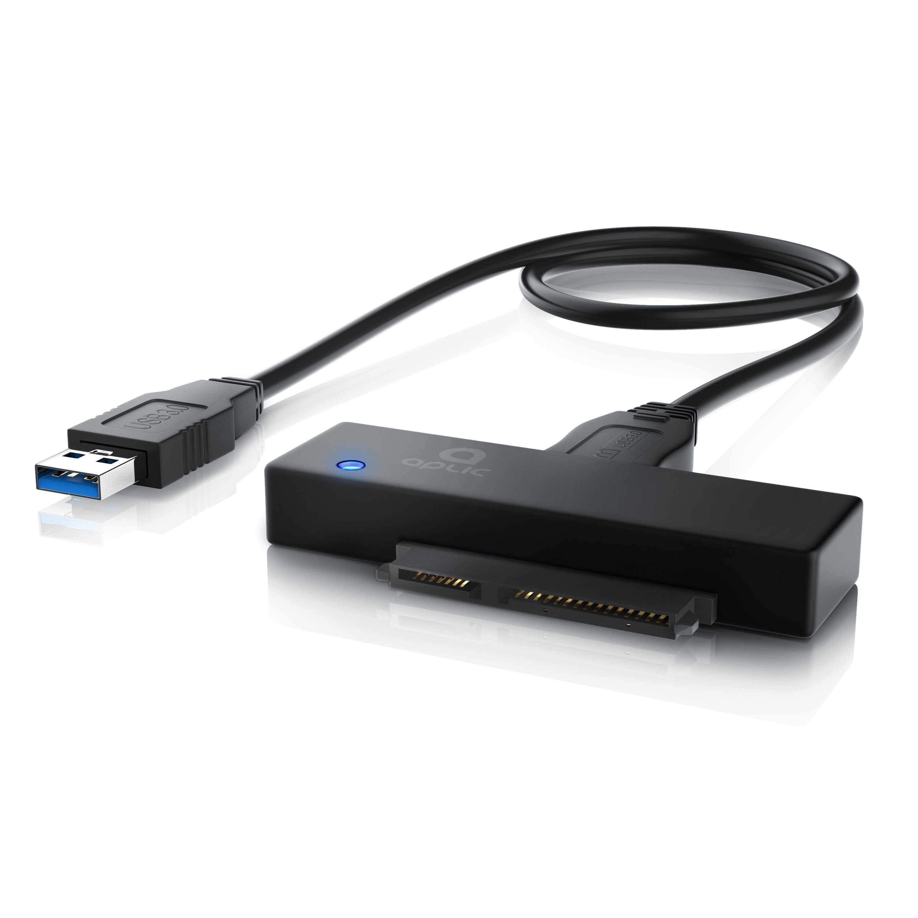 Aplic SATA 1/2/3 Festplatten Konverter Kabel mit Netzteil, USB 3.0 Computer-Adapter SATA zu USB 3.0 Typ A, für SSD SATA I II III 2,5 Zoll 6,35cm HDD 3,5 Zoll 8,89cm Laufwerke