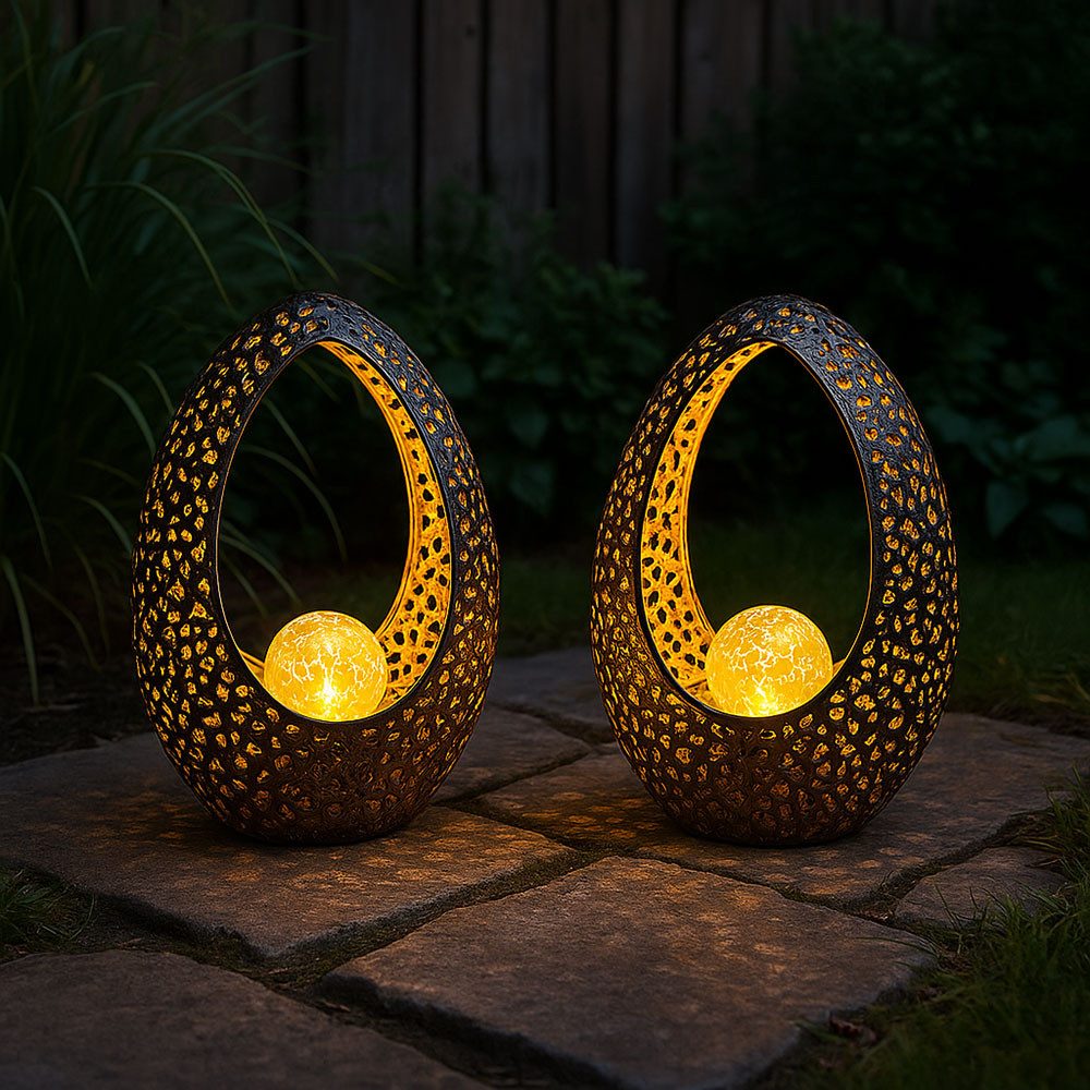 GLOBO LIGHTING LED Solarleuchte, LED-Leuchtmittel fest verbaut, Warmweiß, 2er Set LED Solar Außen Dekoleuchte orientalisch Gartenlampe Deko