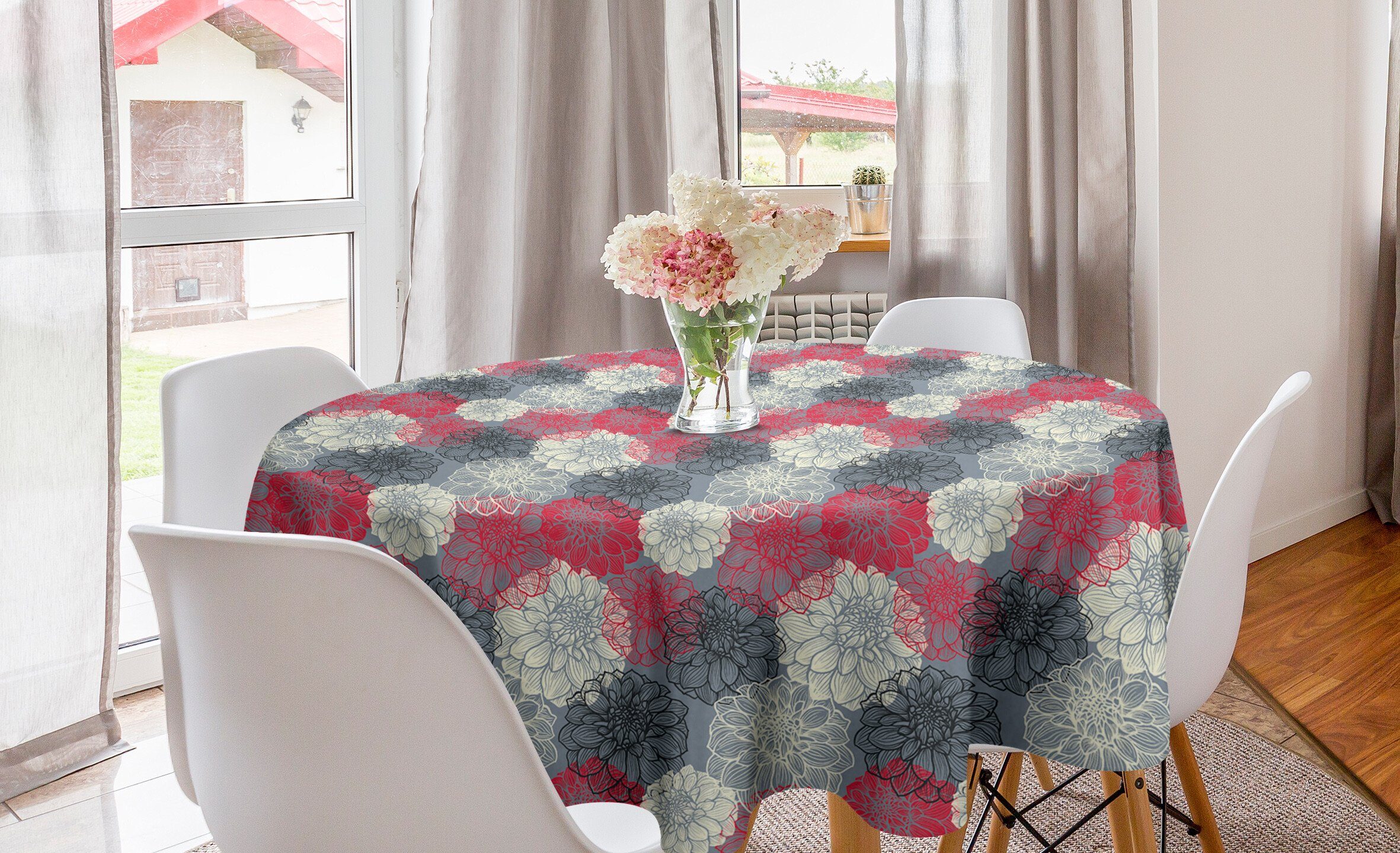 Abakuhaus Dekoration, Esszimmer Küche Abdeckung Tischdecke Tischdecke Kreis für gezeichnet Blume Blumenkunst Hand