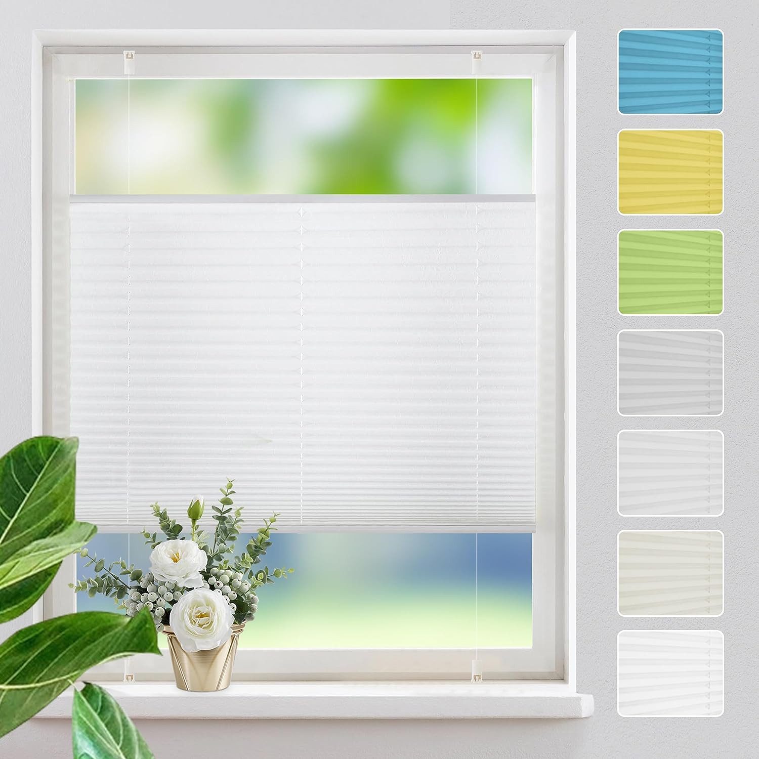 Vkele Plissee ohne Bohren Easy Fix Klemm Faltrollo, verspannt Fenster Rollo, Klemmfix,Klemmträger, Jalousie für Tür & Fenster Sichtschutz Sonnenschutz