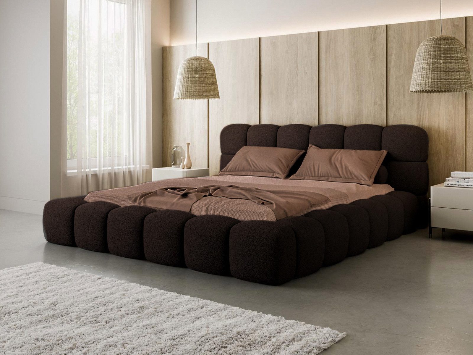 Compleo Polsterbett BUBBLE boucle Designerbett 140/160/180x200 BIZU, Wolken günstig online kaufen