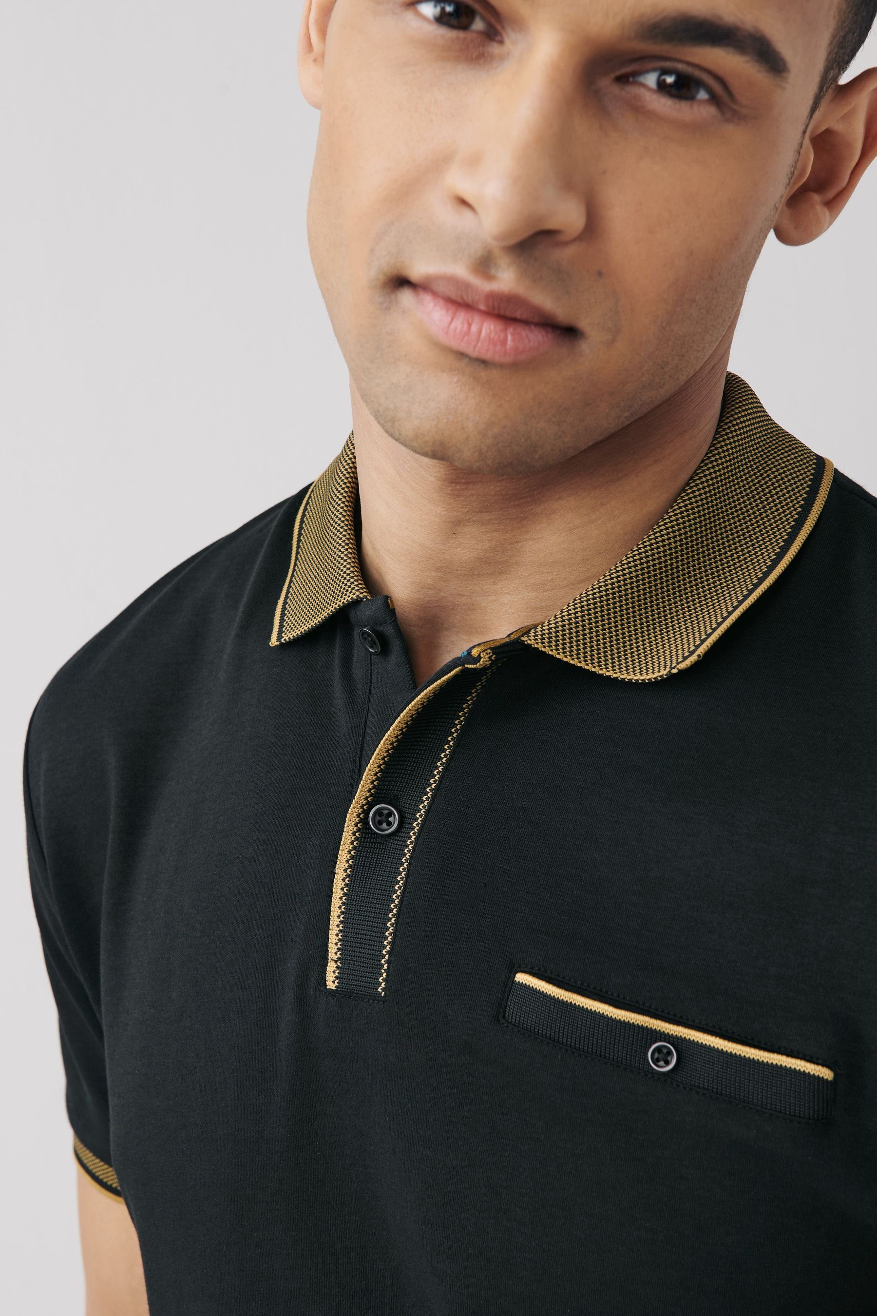 Kragen (1-tlg) Polohemd mit elegantem Poloshirt Black Next