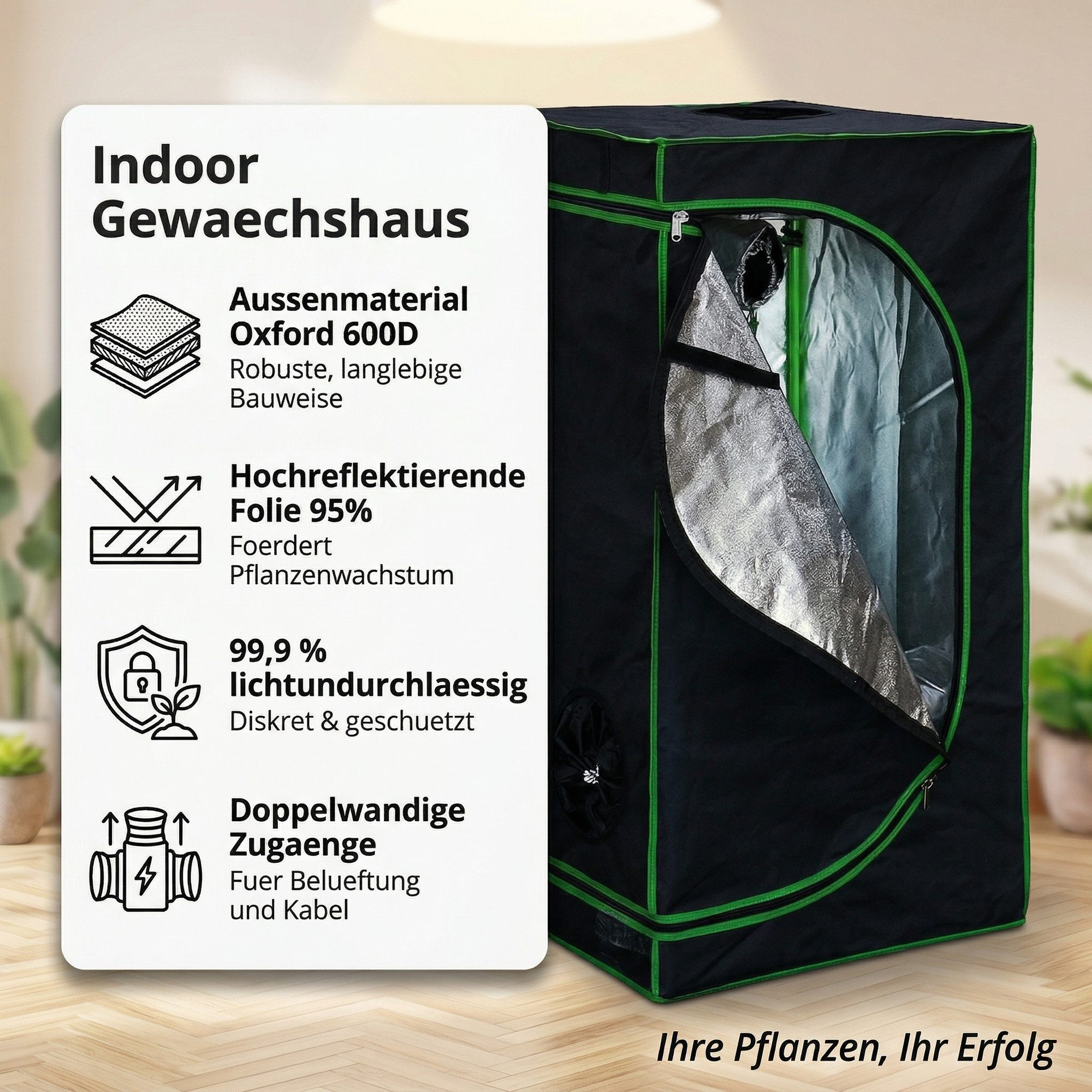 Mucola Gewächshaus Growbox Indoor Gewächshaus Pflanzenzelt Zuchtzelt Growroom Darkroom, Stück, inkl. 3 in 1 Feuchtigkeitsmessgerät für Pflanzen