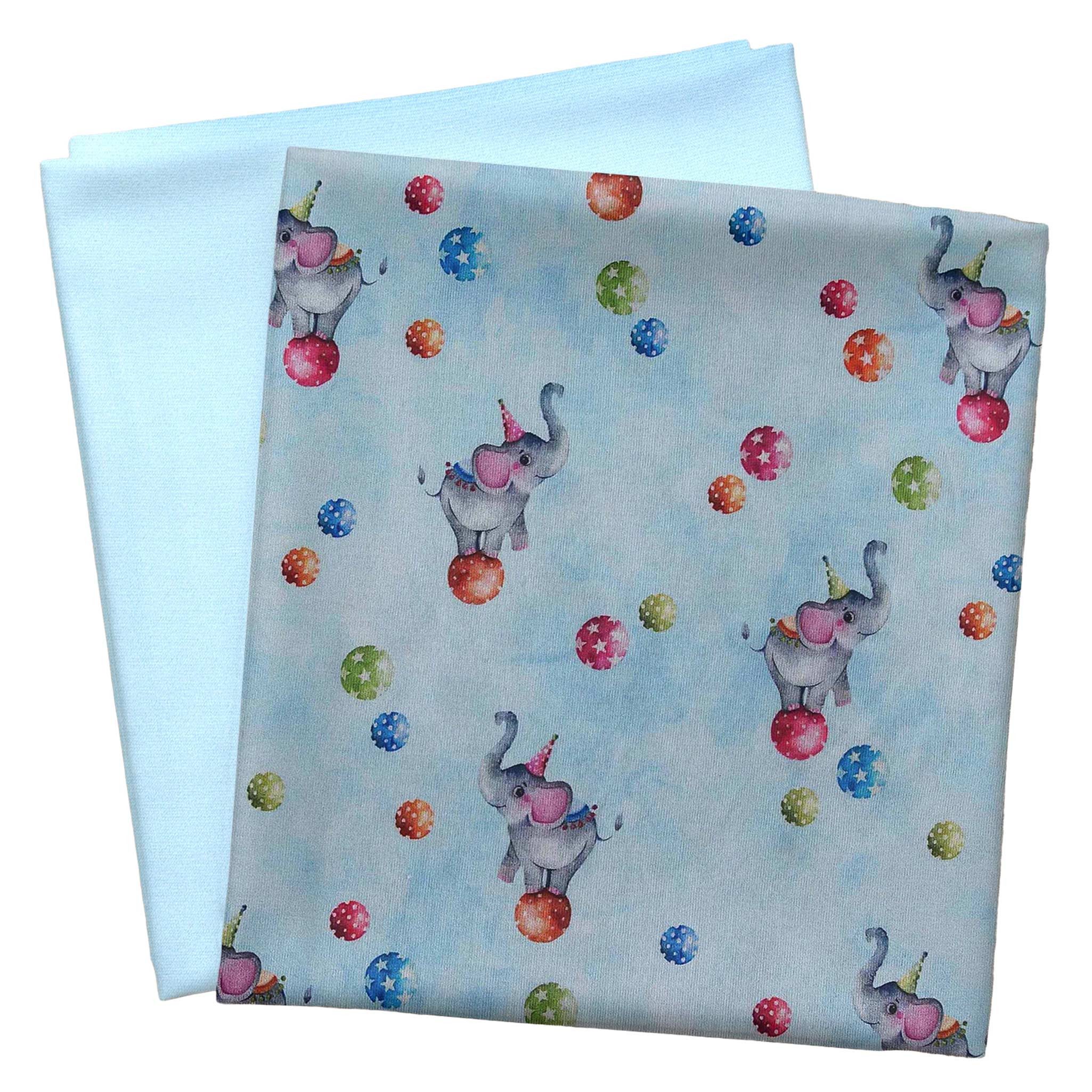 maDDma Stoff Stoffpaket Kids Motivjersey und Bündchenstoff, Elefant hellblau