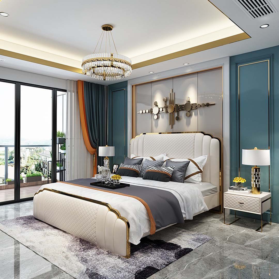 JVmoebel Bett, Bett Polster Design Luxus Doppel Hotel Betten Ehe Schlaf Zimmer Weiß