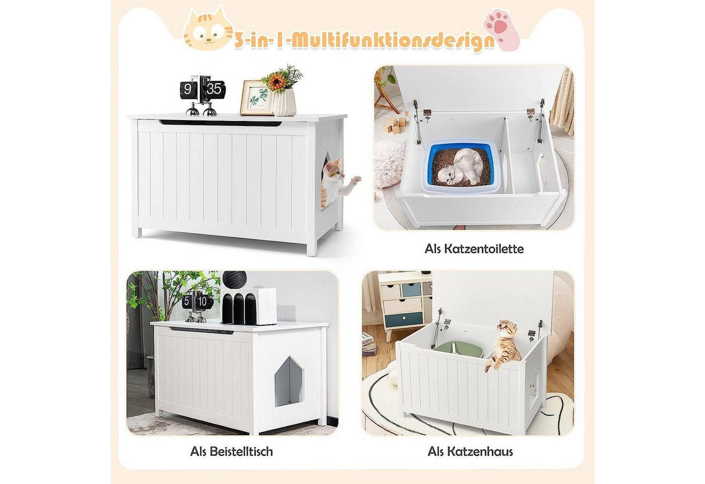 Thumbnail - KOMFOTTEU Katzentoilette Katzenhaus, mit Haken, aus Kiefernholz