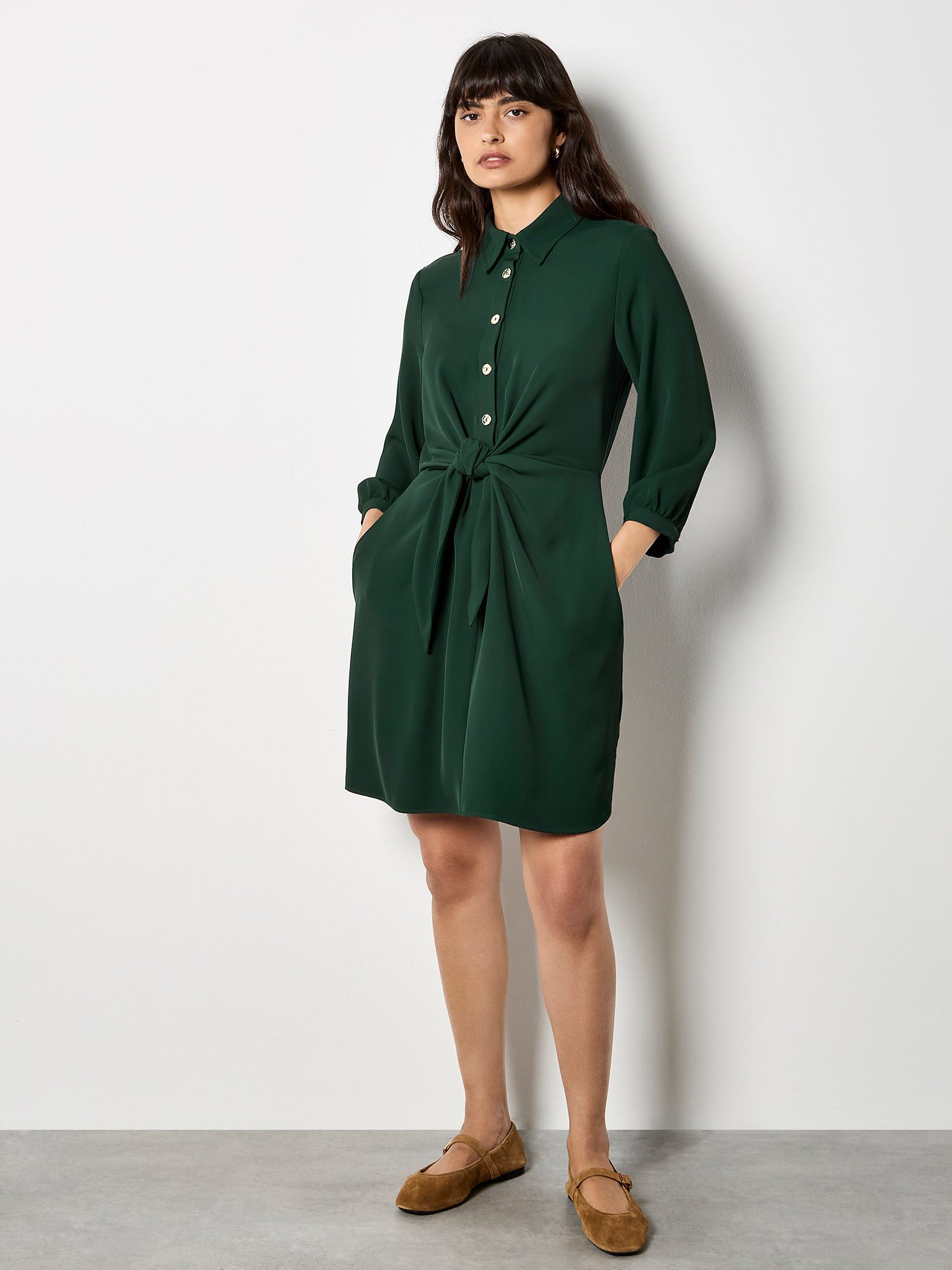 Apricot Minikleid Hemdblusenkleid mit Wikeloberteil mit Knopfleiste