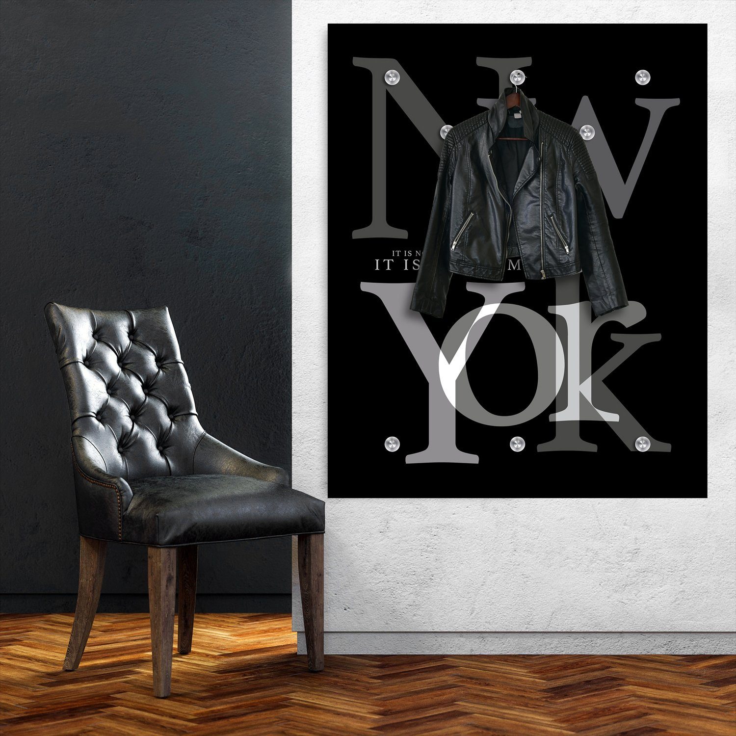 queence Wandgarderobe Acrylglas Garderobe - New York, Amerika, groß, XXL (1 St), 100x120 cm - mit Edelstahlhaken