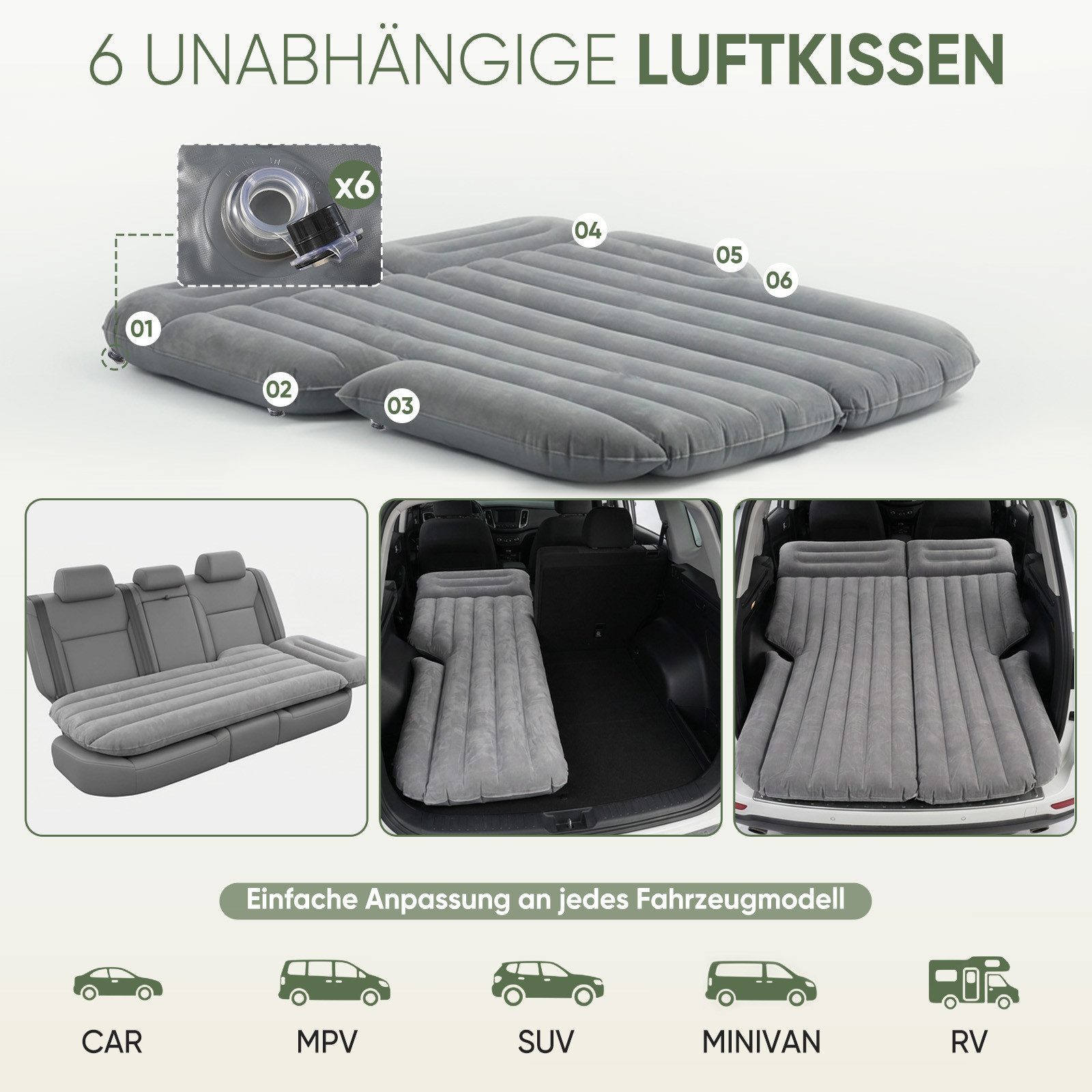Sekey Luftbett Auto Matratze Hinten Luftmatratze Selbstaufblasend 185 x 144 x 12 cm, SUV Luftmatratze für SUV, Kombi, Van, Minivan, MPV, RV und Pickup