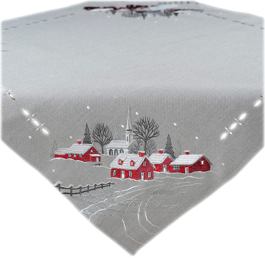texpot Tischdecke Tischläufer Stickerei Dorf mit Kirche Tischtuch (1-tlg) günstig online kaufen