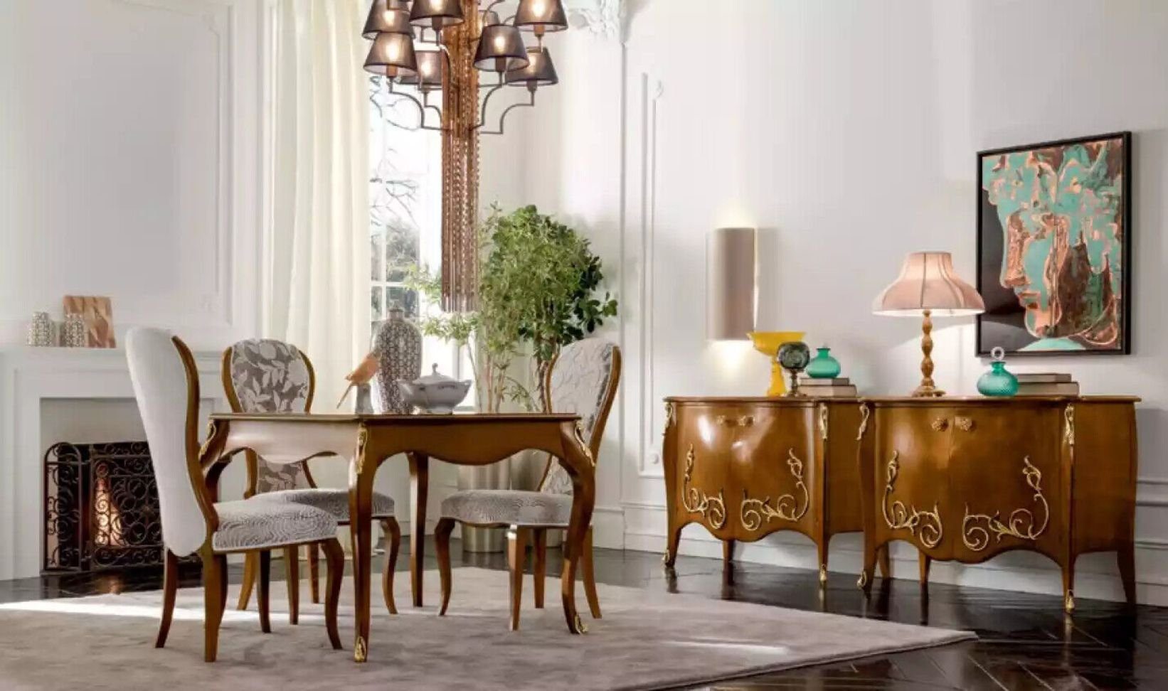 Made Luxus Tisch Stühle), Esstisch Stühle Klassische + Italy 4x 4x Esszimmer-Set (5-St., in 5tlg, Set Sets Esszimmer Braun JVmoebel