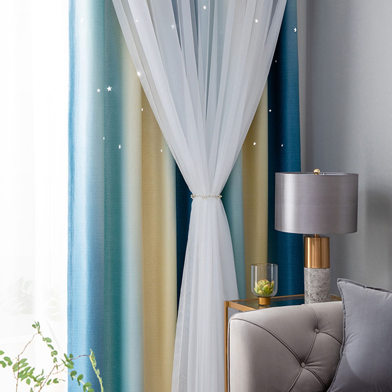 REDOM Verdunkelungsvorhang 2er Voile Farbverlauf Curtains günstig online kaufen