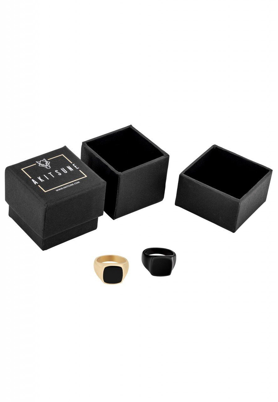 Akitsune Siegelring Opul Ring Mattschwarz EU 59 - UK R - US 9