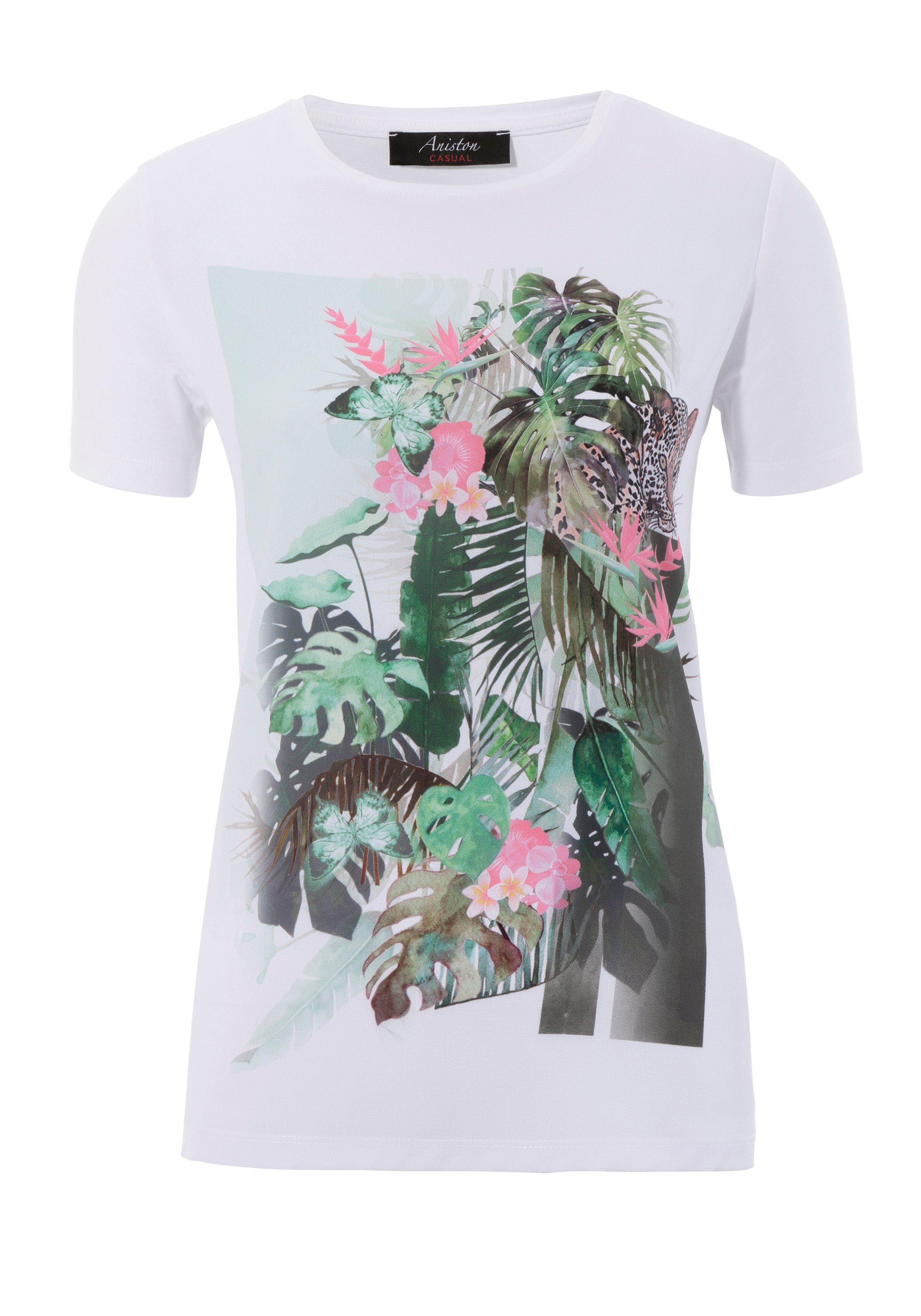 Damen Shirts Aniston CASUAL T-Shirt Frontdruck mit Dschungel-Motiv