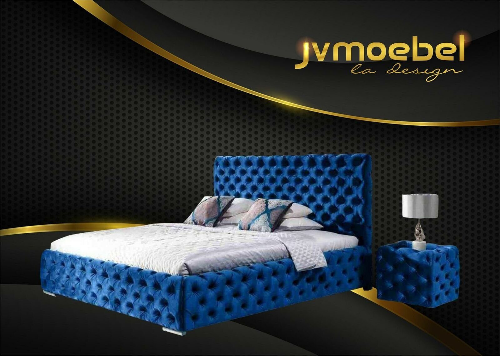 JVmoebel Bett, Design Modern Bett Möbel Chesterfield Set Schlafzimmer Betten Blau