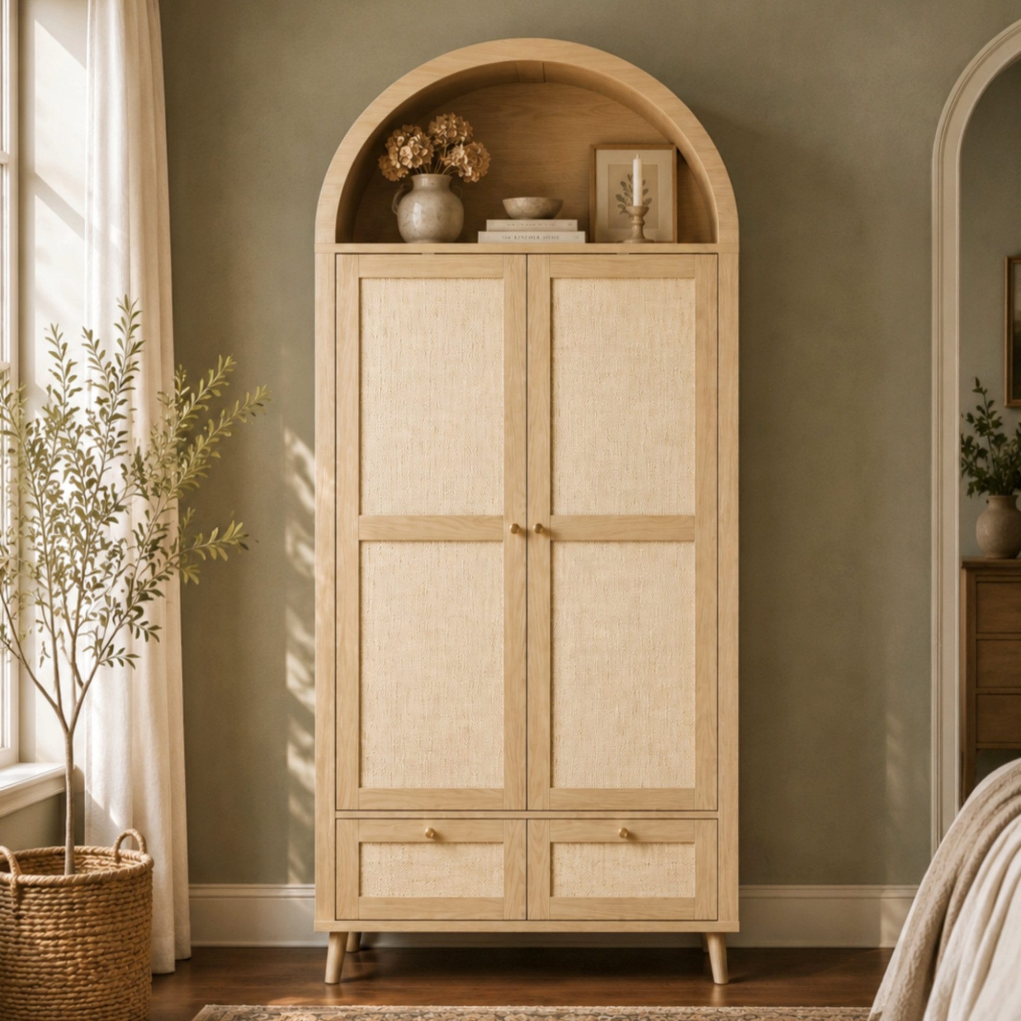 Flieks Kleiderschrank Kleiderschrank Bogenform 80x55x180cm mit Kleiderstange, 2 Schubladen