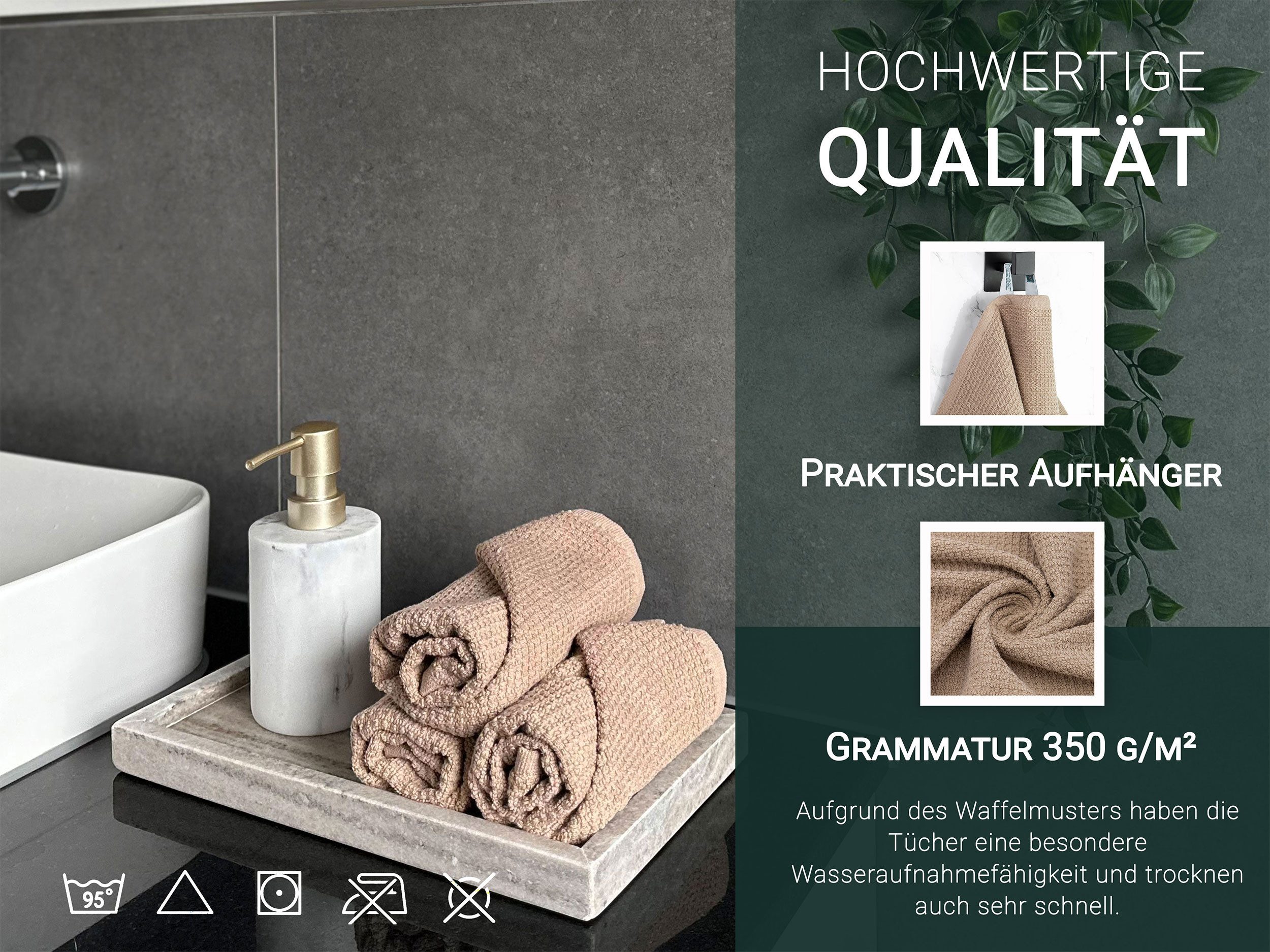 ZOLLNER Gästehandtücher, Waffelpique (10-St), 30 x 50 cm, 100% Baumwolle, vom Hotelwäschespezialisten, Waffelpique