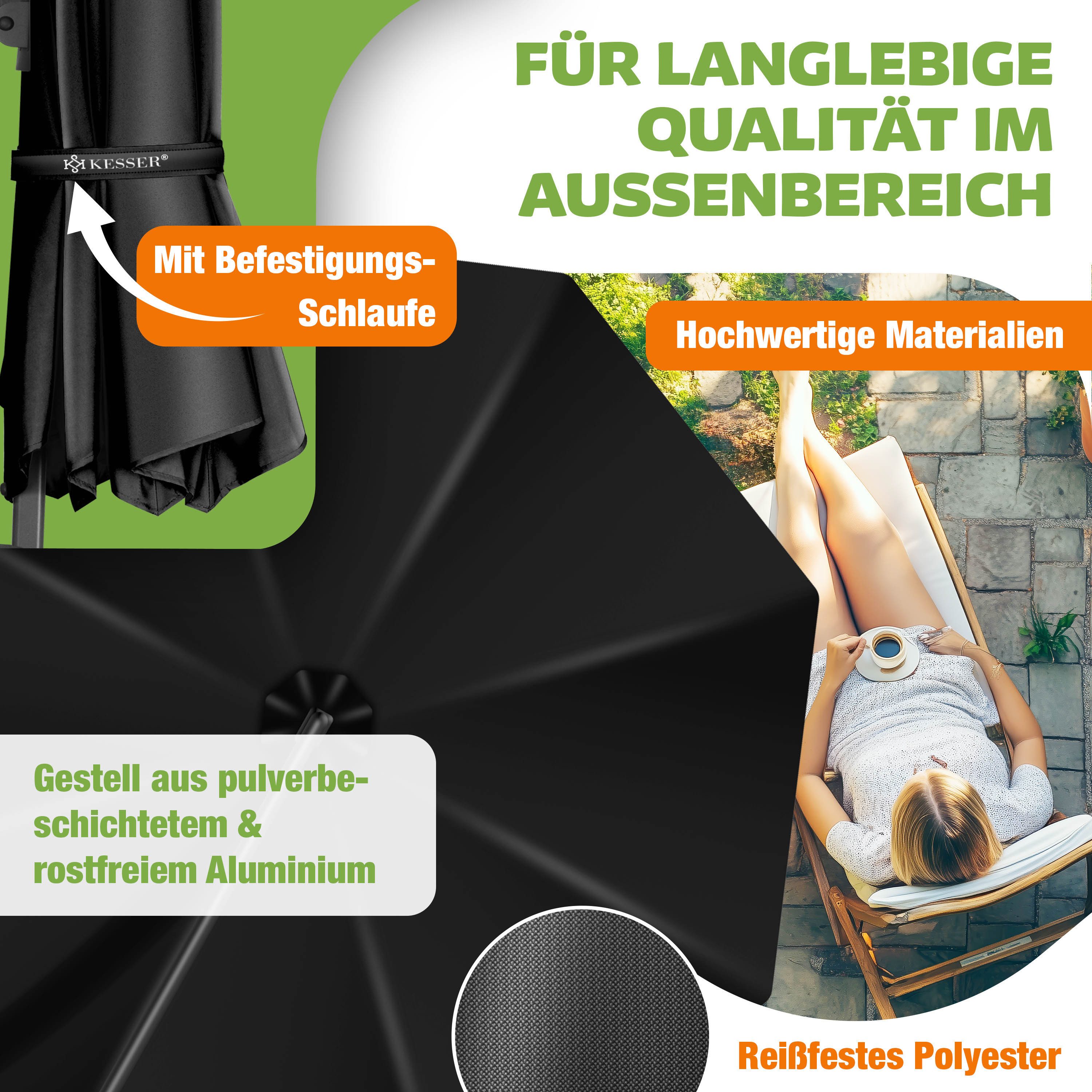 KESSER Ampelschirm, Sonnenschirm SUN Rund XL Ø330 cm 360° Drehbar inkl. Abdeckung