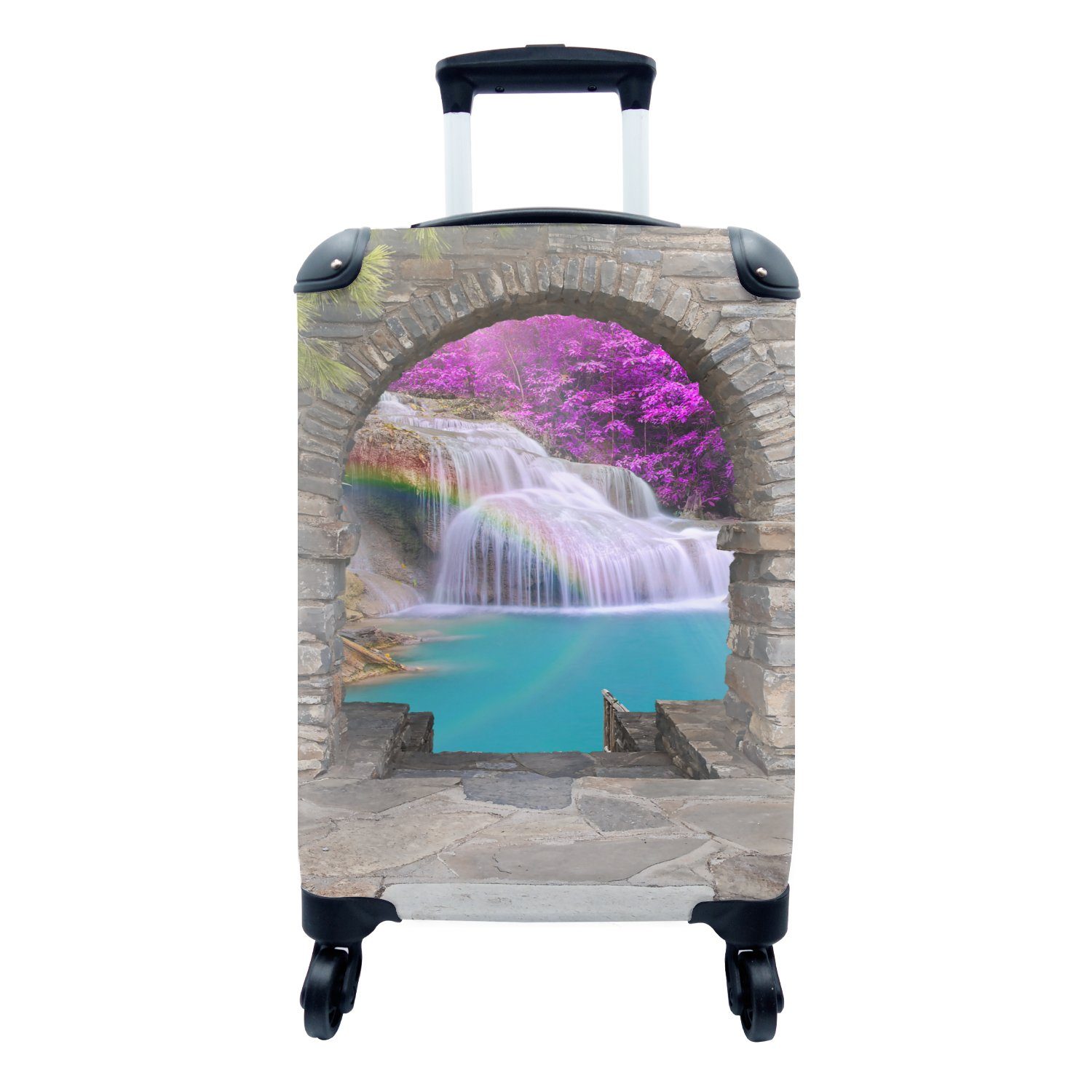 MuchoWow Handgepäckkoffer Blumen - Regenbogen - Wasserfall - Ausblick, 4 Rollen, Reisetasche mit rollen, Handgepäck für Ferien, Trolley, Reisekoffer