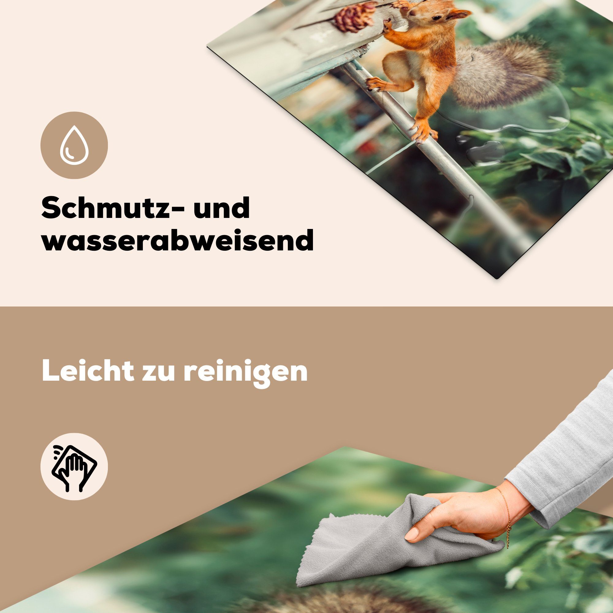 Mobile Tannenzapfen, Ceranfeldabdeckung Eichhörnchen - Vinyl, Herbst - Herdblende-/Abdeckplatte Fenster tlg), (1 cm, MuchoWow 70x52 - nutzbar, Arbeitsfläche