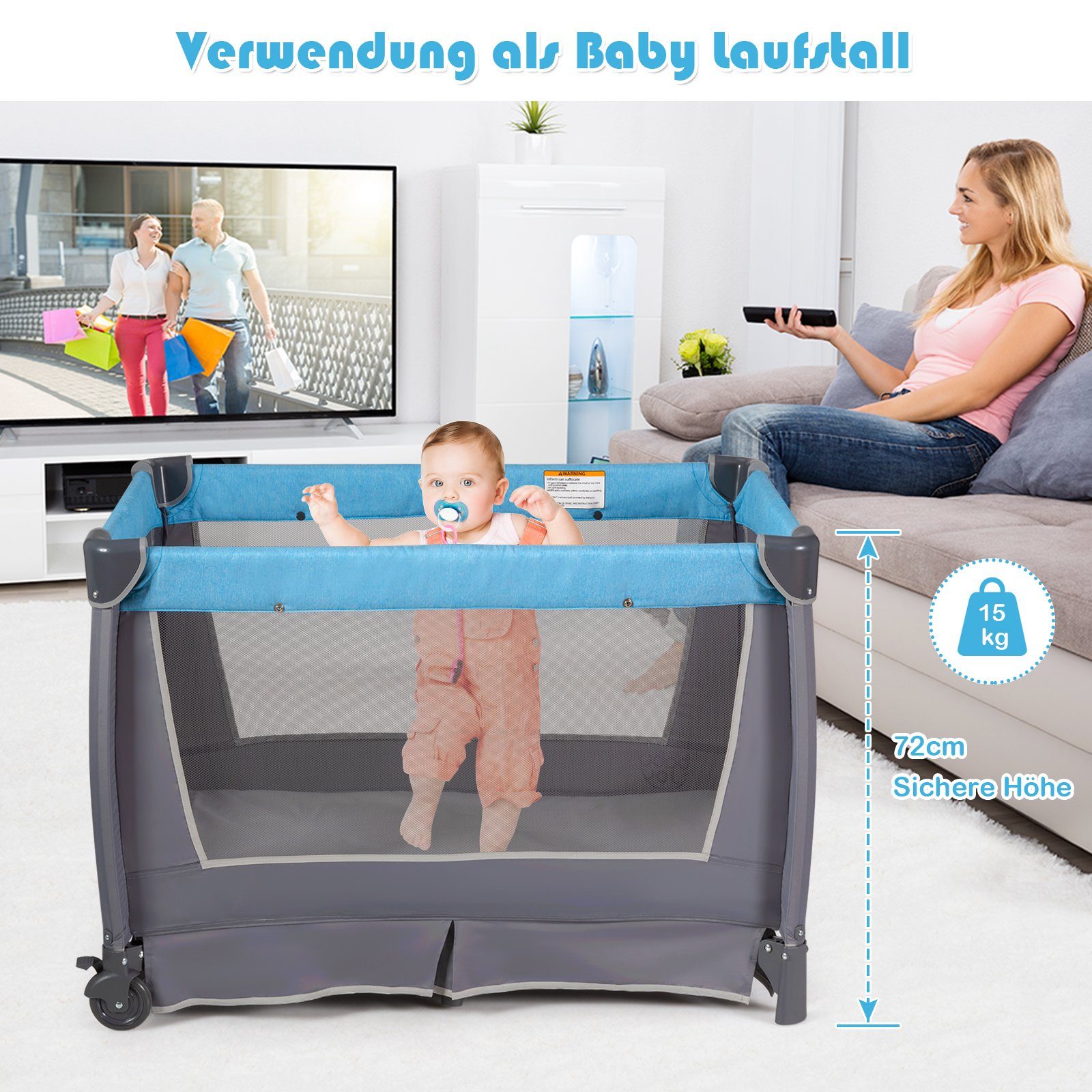 COSTWAY Baby-Reisebett »4 in 1 klappbares Reisebett & Wickeltisch &  Laufstall & Babywiege«, mit Schaukelfunktion online kaufen | OTTO
