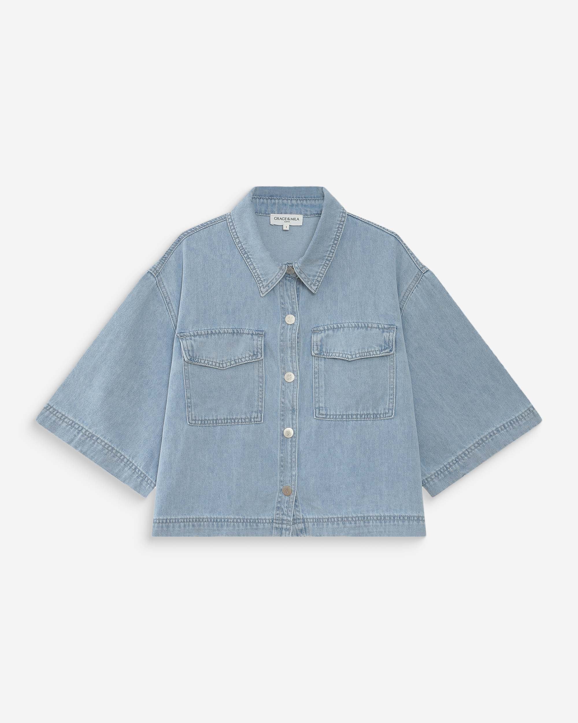 Grace & Mila Jeansbluse JEANS BLUSE OVERSIZE VITA - Kurzarmbluse - Damenblu günstig online kaufen